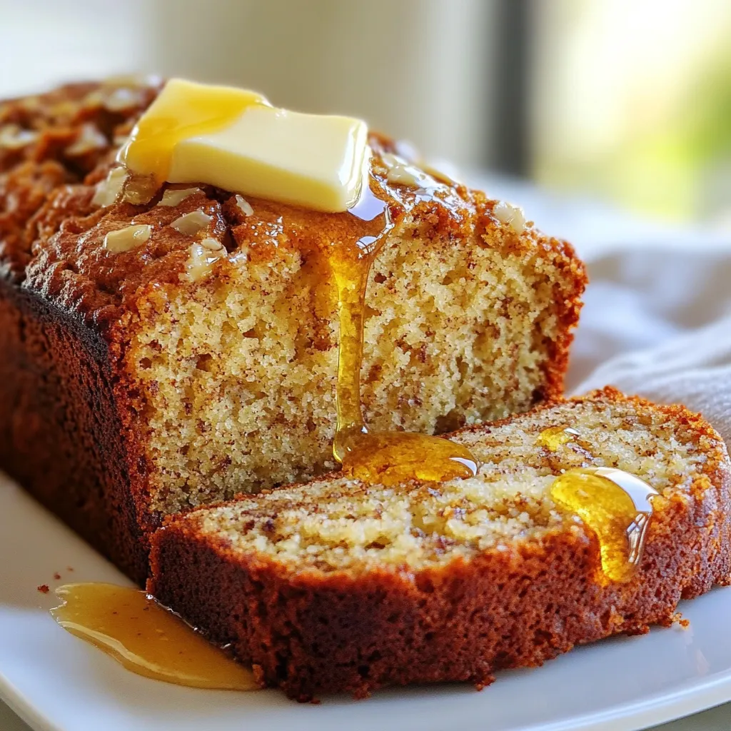 To make this delightful brown butter banana bread, gather these simple ingredients: - 1/2 cup (1 stick) unsalted butter - 3 ripe bananas, thoroughly mashed - 1/2 cup packed brown sugar - 1/4 cup granulated sugar - 2 large eggs, at room temperature - 1 teaspoon pure vanilla extract - 1 teaspoon baking soda - 1/2 teaspoon fine sea salt - 1 1/2 cups all-purpose flour - 1/2 cup chopped walnuts or pecans (optional) - 1/2 teaspoon ground cinnamon - 1/4 teaspoon ground nutmeg Ripe bananas are key to great banana bread. They should be yellow with brown spots. This shows they are sweet and soft. The natural sugars in ripe bananas make the bread moist and flavorful. The more ripe the bananas, the better! If they are too firm, your bread may taste bland and dry. You can add nuts to your banana bread for a nice crunch. Walnuts and pecans work well. They add flavor and texture. If you prefer a nut-free option, leave them out. You can also try chocolate chips or dried fruit for a tasty twist. Mix and match to find your favorite! {{ingredient_image_2}} First, preheat your oven to 350°F (175°C). This step is key to get the bread baked just right. While it heats, grab a 9x5-inch loaf pan. You can grease it with butter or line it with parchment paper. This will help the bread come out easily later. To brown butter, melt your unsalted butter in a medium saucepan over medium heat. Stir it often. As it melts, watch it closely. After about 5-7 minutes, it will turn a rich golden brown. This is when it gives off a nutty smell. Be careful not to burn it. Once browned, take it off the heat and let it cool for about 5 minutes. In a big bowl, mash your ripe bananas. You’ll want them to be very smooth. Add both the brown sugar and granulated sugar to the bananas. Mix well until everything is smooth and blended. Next, crack the eggs into the bowl. Add the vanilla extract, and whisk until combined. Now, carefully pour in your slightly cooled brown butter. Mix until everything is well combined. In another bowl, whisk together the flour, baking soda, salt, cinnamon, and nutmeg. Slowly add this dry mixture to the banana batter. Gently fold them together until just combined. Be careful not to overmix. This keeps your bread fluffy. If you want to add nuts, gently fold them in now without overmixing. To keep your banana bread light, avoid overmixing the batter. When you combine the dry and wet ingredients, mix just until you see no flour. This helps keep air in the batter, making it fluffy. If you stir too much, your bread can turn out dense and heavy. Remember: less is more when mixing! Browning butter adds a wonderful nutty flavor to your banana bread. Start by melting the butter over medium heat in a saucepan. Stir it often and watch closely. Once it turns golden brown and smells nutty, remove it from the heat. Let it cool for about five minutes before adding it to the batter. This step is key for rich taste! Serving your banana bread nicely makes it even more appealing. Slice it while it’s warm, but not too hot. A pat of butter on each slice adds richness. You can also drizzle honey on top for extra sweetness. Dusting a little cinnamon can give it a charming look and flavor boost. Your guests will love how it looks and tastes! Pro Tips Brown Butter Perfection: Make sure to keep an eye on the butter while it's browning. The process can go from perfect to burnt quickly, so stir often and remove it from the heat as soon as it reaches a golden brown color. Banana Ripeness: For the best flavor and sweetness, use overripe bananas with brown spots. The riper the bananas, the sweeter and more flavorful your banana bread will be. Don't Overmix: When combining the dry and wet ingredients, mix until just combined. Overmixing can lead to dense bread, so be gentle to maintain a light and fluffy texture. Cooling Is Key: Allow the banana bread to cool in the pan for about 10 minutes before transferring it to a wire rack. This helps it set properly and prevents it from becoming soggy. {{image_4}} You can make this banana bread gluten-free. Use a 1:1 gluten-free flour blend. This swap keeps the texture light. Make sure the blend has xanthan gum. It helps with binding and structure. Follow the same steps in the recipe. You will enjoy a tasty loaf without gluten. If you love chocolate, add chocolate chips. Use semi-sweet or dark chocolate chips. Fold in about 1 cup of chips after mixing the dry ingredients. This will create a rich, sweet flavor. The chocolate pairs well with the brown butter. Each bite will be a treat for chocolate lovers! You can also make this bread vegan. Replace the eggs with flax eggs. Mix 1 tablespoon of flaxseed meal with 2.5 tablespoons of water. Let it sit for 5 minutes to thicken. For butter, use coconut oil or vegan butter. This way, you keep the rich flavor. Your vegan friends will love this moist banana bread! After you enjoy your brown butter banana bread, store any leftovers properly. Place the cooled bread in an airtight container or wrap it tightly in plastic wrap. This keeps the bread fresh and moist. Store it at room temperature for up to three days. Avoid leaving it out in the open, as it can dry out quickly. If you want to save some for later, freezing is a great option. First, let the bread cool completely. Then, slice it into pieces if you prefer individual servings. Wrap each slice in plastic wrap and then place them in a freezer bag. Push out as much air as you can before sealing. You can freeze the bread for up to three months. When you’re ready to eat, just thaw it in the fridge overnight. To enjoy the warm taste of freshly baked banana bread, reheat it properly. You can use a microwave or an oven. For the microwave, place a slice on a plate and heat it for about 15-20 seconds. For the oven, preheat it to 350°F (175°C) and warm the bread for about 10 minutes. Both methods keep the bread moist and flavorful. Enjoy your delicious treat! Yes, you can use frozen bananas! Just thaw them first. Frozen bananas become very soft, which makes them easy to mash. They may also add extra moisture to your bread, making it even more delicious. Remember to drain any excess liquid after thawing. Banana bread can be dense for a few reasons. One common reason is overmixing the batter. When you mix too much, it develops gluten, which makes the bread heavy. Another reason could be too many bananas or not enough flour. Always measure your ingredients carefully for the best results. To check if your banana bread is done, insert a toothpick into the center. If it comes out clean or with a few moist crumbs, your bread is ready. If it has wet batter on it, let it bake a little longer. Keep an eye on it to avoid overbaking! This blog post covered many aspects of making brown butter banana bread. You learned about key ingredients, with ripe bananas making a big difference. The step-by-step guide shows you how to brown butter and mix it all together. I shared tips to keep your bread fluffy and present it well. You can also explore sweet variations and how to store leftovers. Remember, each step matters in creating the perfect loaf. Enjoy this delicious treat, and don’t forget to share it with friends!