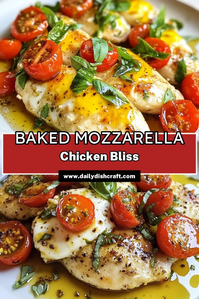 Indulge in the flavors of Mozzarella Basil Chicken, a perfect dish for a healthy chicken breast recipe. This easy chicken dinner combines juicy baked chicken with fresh mozzarella and vibrant cherry tomatoes, making it a delightful choice for any night. With just 45 minutes of prep and cooking time, you can create a mouthwatering meal that’s sure to impress. Save this tasty recipe now! #MozzarellaBasilChicken #BakedChickenRecipes #EasyChickenDinner #HealthyChickenBreastRecipe