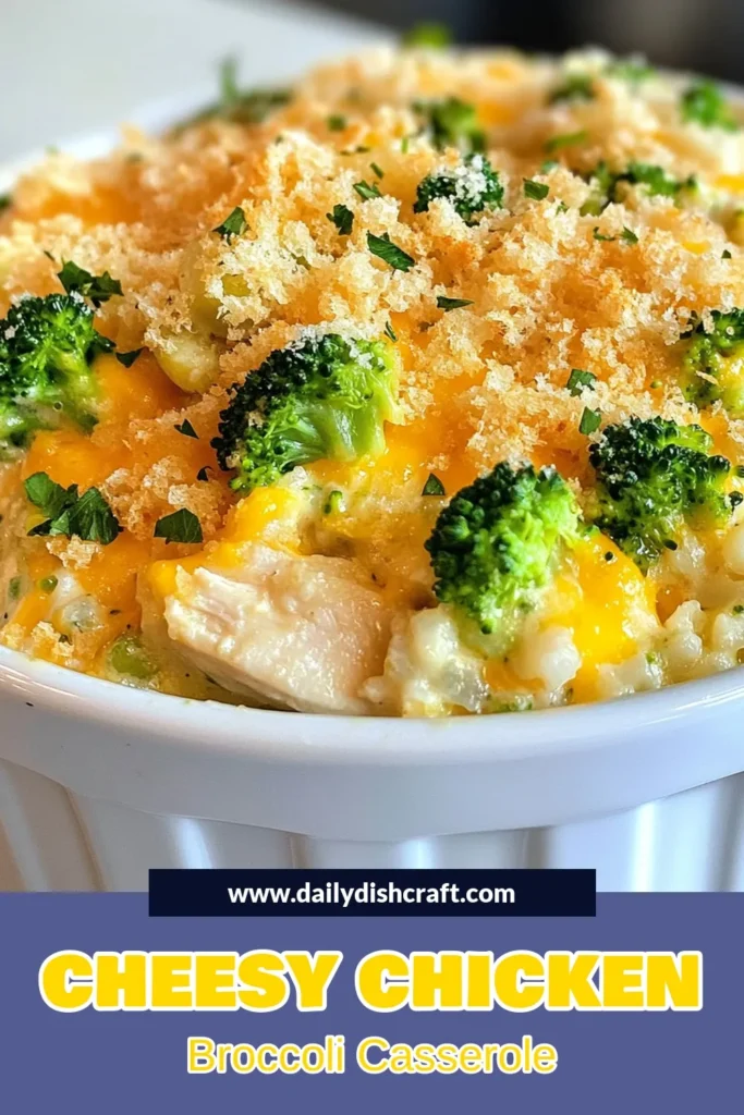 Discover the ultimate comfort food with this cheesy chicken broccoli casserole! This easy rice casserole recipe combines tender rotisserie chicken, broccoli, and creamy cheese, creating a deliciously satisfying baked chicken and broccoli rice dish. Perfect for family dinners, this creamy broccoli cheese bake is sure to please everyone at the table. Try it tonight and transform your meal! Save this recipe for later! #CheesyChickenBroccoliCasserole #EasyRiceCasserole #BroccoliCheeseBake #RotisserieChickenCasserole
