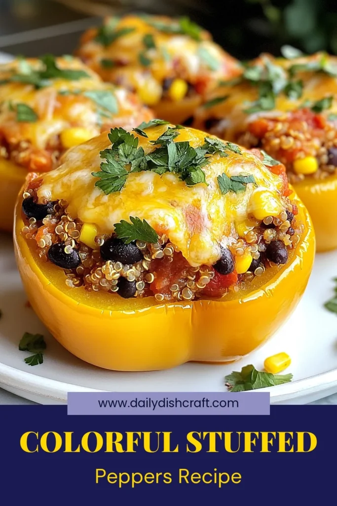 Get ready to delight in this classic stuffed peppers recipe! These healthy stuffed peppers are loaded with flavor and packed with nourishing ingredients like quinoa, black beans, and corn. Perfect as a vegetarian meal, these quinoa stuffed bell peppers are both satisfying and wholesome. Bake them to perfection for a deliciously cheesy finish! Try this easy recipe today and transform your dinner. Save and share! #StuffedPeppers #VegetarianRecipe #HealthyEating #QuinoaRecipes