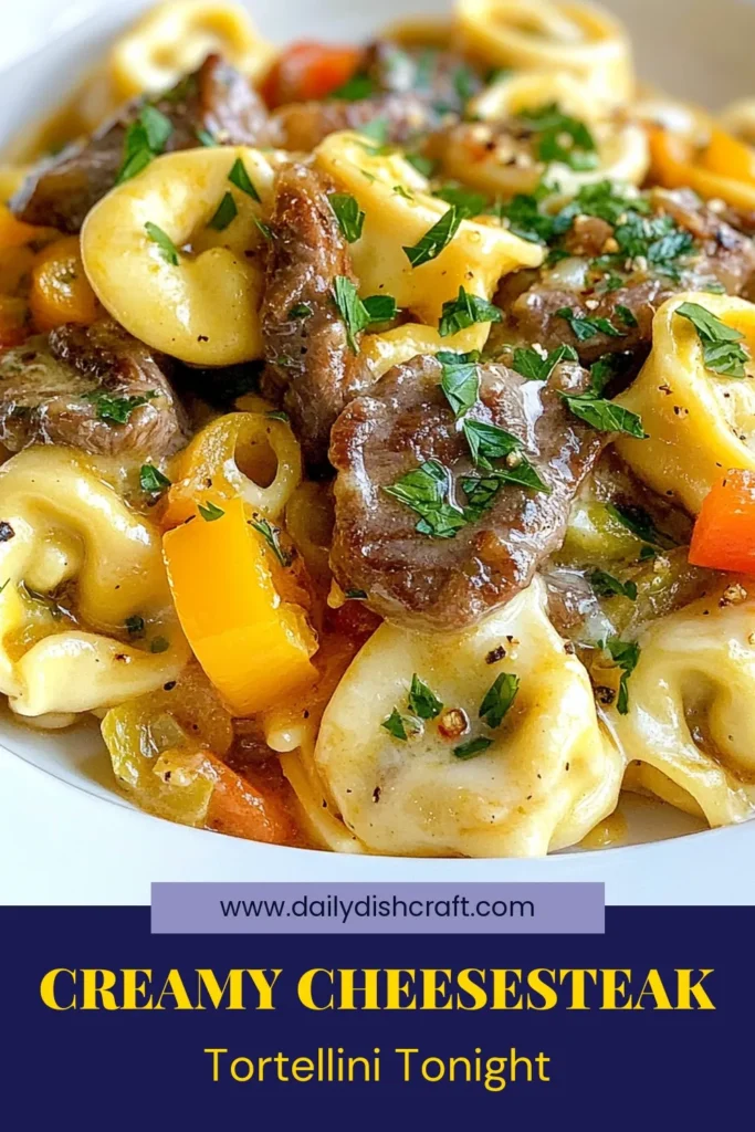 Savor this mouthwatering cheesesteak tortellini recipe that marries creamy tortellini with succulent ribeye steak and a rich provolone cheese sauce. Perfect for a quick pasta recipe, this dish is ready in 30 minutes and bursts with flavor. Serve up a satisfying ribeye steak dinner that everyone will love! Try it tonight and bring a bit of culinary magic to your table. Save this recipe for your next meal! #CheesesteakTortellini #ProvoloneCheese #CreamyPasta #QuickDinnerIdeas