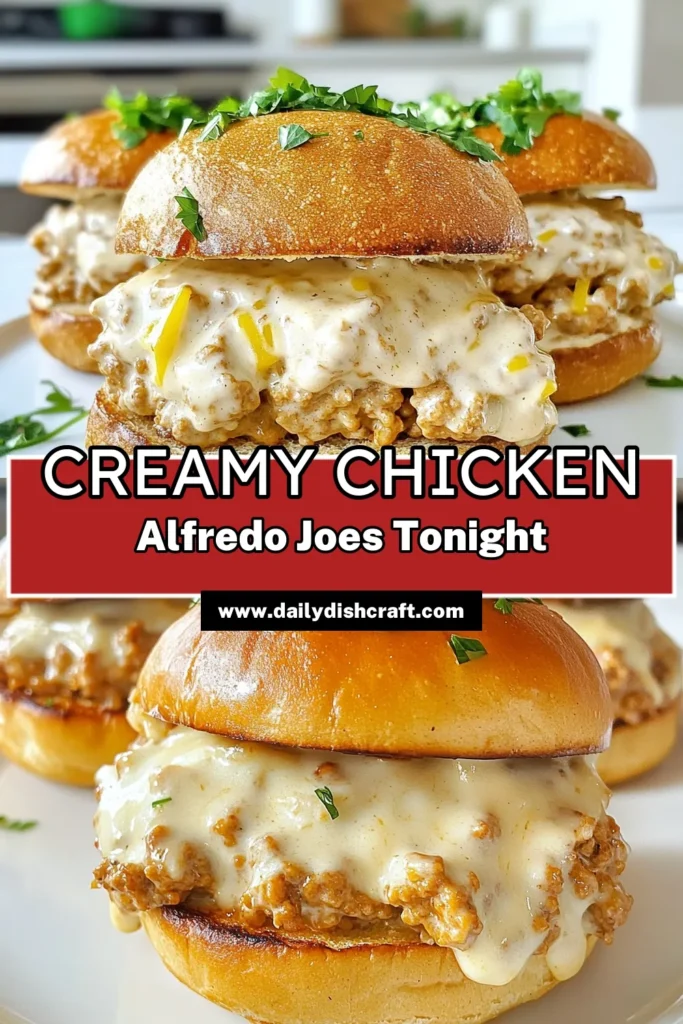 Discover the delicious twist on classic comfort with this Creamy Chicken Alfredo Sloppy Joes recipe! Perfect for weeknight dinners, these easy sloppy joes with chicken feature ground chicken simmered in a rich Parmesan cheese sauce. Get inspired with this tasty ground chicken dinner idea that's sure to impress! Ready in just 25 minutes, save this recipe and make mealtime a breeze. Try it today! #SloppyJoes #ChickenAlfredo #DinnerIdeas #EasyRecipes