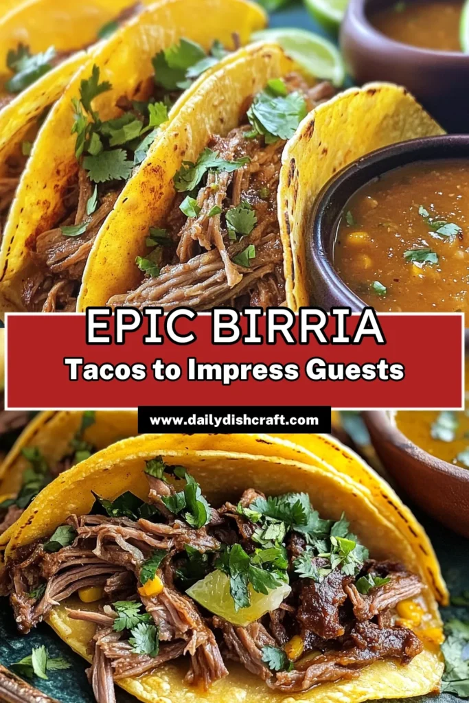 Discover the ultimate comfort food with these Savory Birria Tacos! This Authentic Mexican Tacos recipe combines tender beef and lamb in a rich homemade Birria Taco Sauce that’s perfect for dipping. Impress your family and friends with this Beef and Lamb Birria Recipe that’s both flavorful and satisfying. Don't miss out—save this recipe for your next taco night! #BirriaTacos #AuthenticMexican #TacoNight #FoodieFavorites