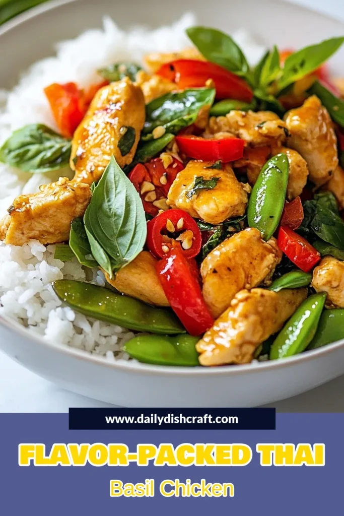 Indulge in this delicious and quick Thai Basil Chicken Stir Fry! This easy Thai chicken stir fry recipe blends tender chicken with fresh Thai basil, vibrant veggies, and aromatic spices. Perfect for a weeknight dinner, this Thai chicken with basil comes together in just 25 minutes. Try this flavorful stir fry recipe today, and elevate your meal! Save this recipe for a quick chicken stir fry any day! #ThaiBasilChicken #StirFryRecipe #EasyThaiChickenStirFry #QuickChickenStirFry