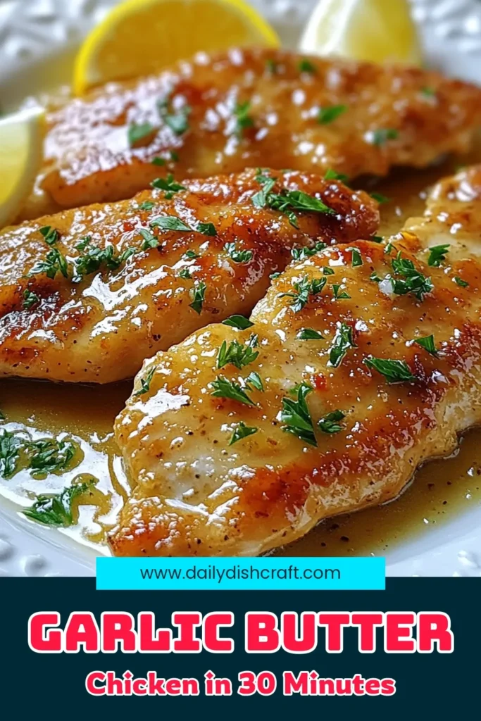 Discover the ultimate Garlic Butter Chicken recipe that's perfect for an easy chicken dinner! This flavorful garlic chicken recipe combines tender chicken breasts with a rich garlic butter sauce, brightened with lemon for a twist on classic butter chicken with herbs. Make this delightful Lemon Garlic Chicken in just 30 minutes and impress your family. Save this recipe and elevate your weeknight meals! #GarlicButterChicken #EasyDinner #RecipeIdeas #ChickenRecipes