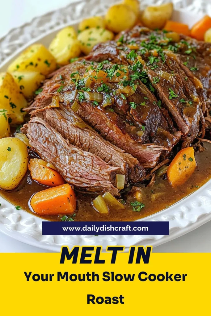 Discover the ultimate comfort food with this easy slow cooker pot roast recipe! Perfectly tender beef chuck roast cooks slowly with carrots, potatoes, and onions, creating a hearty meal everyone will love. This easy pot roast dinner is ideal for busy families. With minimal prep time and maximum flavor, it's a must-try for your collection of hearty slow cooker recipes. Save this recipe for your next cozy night in! #SlowCookerPotRoast #BeefChuckRoastRecipe #ComfortFood #EasyDinnerIdeas