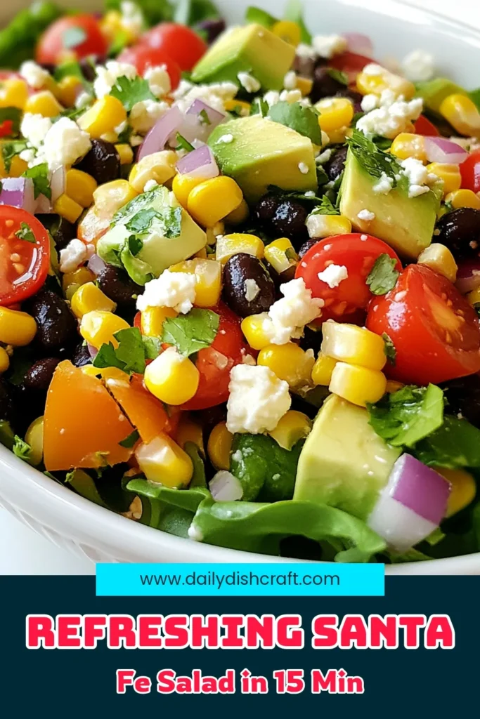 Looking for a delicious and nutritious meal? Try this Santa Fe salad recipe! Packed with fresh salad with avocado, black beans, and vibrant veggies, this quick salad recipe is the perfect healthy salad idea for lunch or dinner. Enjoy the mix of flavors while reaping health benefits. Get inspired to create a colorful dish in just 15 minutes. Don't forget to save for later! #SantaFeSalad #HealthySaladIdeas #QuickSaladRecipes #BlackBeanSalad