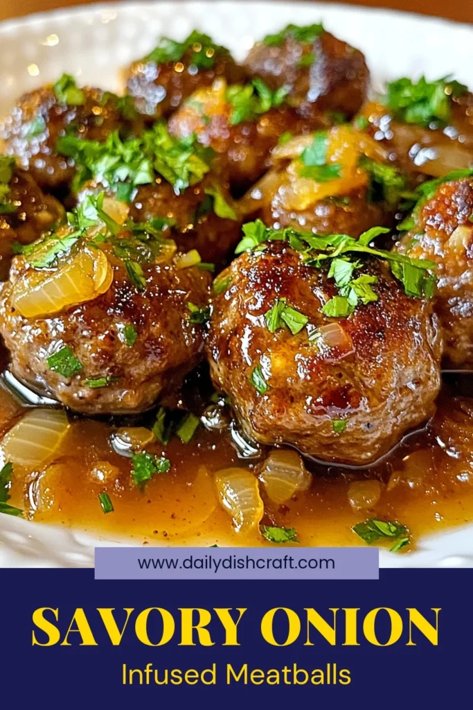 Discover the ultimate savory meatball recipe with these French onion meatballs! Made with a delicious blend of beef and pork meatballs, each bite is bursting with flavors from caramelized onion. Baked meatballs with sauce make it a perfect dish for any occasion. Impress your guests with this easy-to-follow recipe that offers a comforting taste. Save this recipe and try it today! #FrenchOnionMeatballs #SavoryMeatballRecipe #CaramelizedOnionMeatballs #BakedMeatballsWithSauce