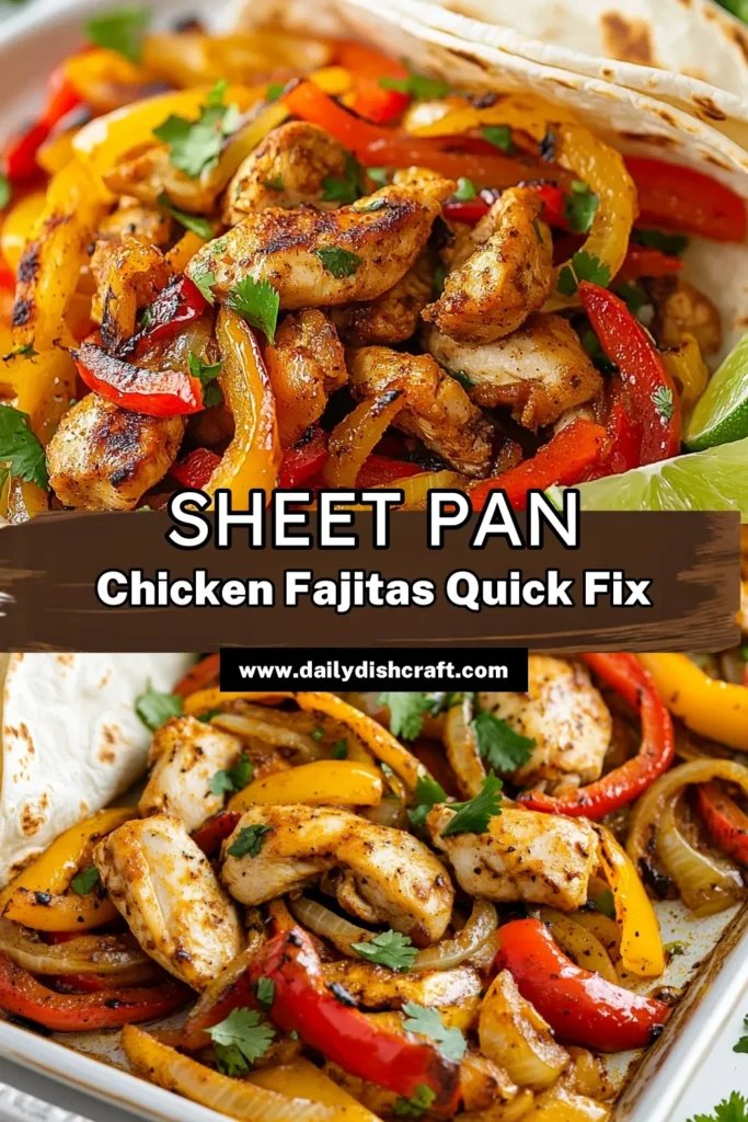 Looking for an easy chicken fajitas recipe? Try these delicious sheet pan chicken fajitas! This healthy chicken fajitas dish combines tender chicken thighs, bell peppers, and spices for a quick dinner recipe that packs a spicy punch. Perfect for busy weeknights, this one-pan meal makes cleanup a breeze. Get ready to enjoy the sizzling flavors! Save this recipe and impress your family tonight! #sheetpanchickenfajitas #easychickenfajitas #healthydinner #spicychickenfajitas