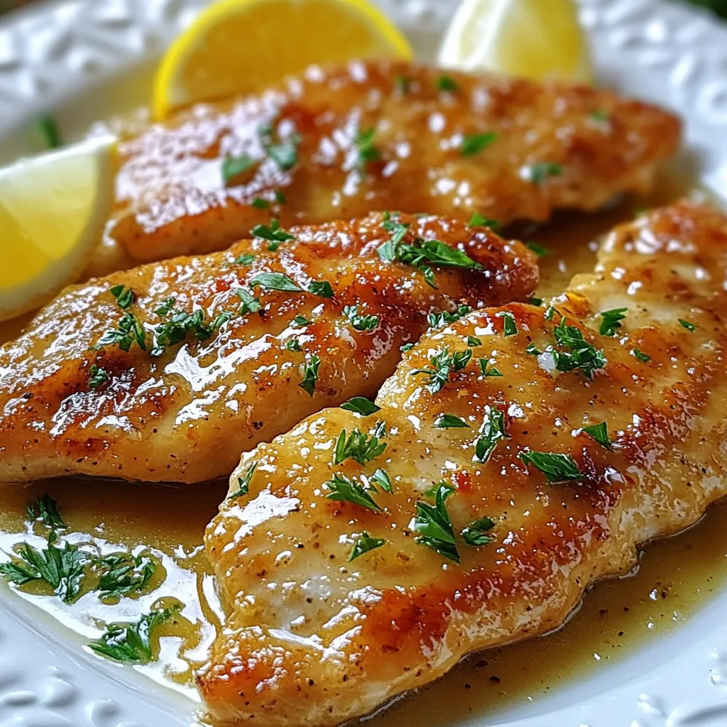 - 4 boneless, skinless chicken breasts - 1/2 cup unsalted butter, divided - 6 cloves garlic, finely minced - 1 teaspoon dried Italian herbs (oregano, basil, thyme) - 1 teaspoon smoked paprika - Salt and freshly ground black pepper, to taste - Fresh parsley, chopped, for garnish - Juice of 1 lemon - Zest of 1 lemon To make garlic butter chicken, gather these ingredients first. The chicken breasts are the main part of the dish. Use fresh, high-quality butter for the best taste. Mince garlic finely so it cooks evenly. The dried Italian herbs add depth to the flavor. Smoked paprika gives a warm, smoky touch. Don’t forget salt and pepper; they enhance all the flavors. The lemon juice and zest brighten up the dish. Lastly, fresh parsley adds a nice pop of color. With these ingredients, you’ll create a quick and tasty meal. {{ingredient_image_2}} - Pat chicken breasts dry. - Season with salt, pepper, smoked paprika, and Italian herbs. Start with the chicken breasts. Use paper towels to pat them dry. This helps the chicken sear better. Next, season both sides well. I like to use salt and pepper for taste. Smoked paprika adds a nice color and flavor. Italian herbs give it a fresh twist. This simple step packs a lot of flavor into the chicken. - Melt butter in skillet. - Sear chicken until golden-brown. In a large skillet, melt 1/4 cup of unsalted butter. Heat it over medium until it bubbles. This means it’s hot enough to cook. Carefully place the seasoned chicken breasts in the skillet. Let them sear for about 6-7 minutes. You want them golden-brown on each side. Check the internal temperature; it should reach 165°F (74°C). Once done, set the chicken aside on a plate. - Sauté minced garlic in remaining butter. - Add lemon juice and zest, coating the chicken. In the same skillet, lower the heat. Add the other 1/4 cup of butter and minced garlic. Sauté the garlic for 1-2 minutes. Stir often to avoid burning. Burnt garlic tastes bad. Then, add the fresh lemon juice and zest. Mix well. Return the seared chicken to the skillet. Coat the chicken with the garlic butter sauce. Let it soak in those flavors for an extra 1-2 minutes. - Garnish with parsley. - Presentation tips. Now, remove the skillet from heat. Sprinkle chopped parsley over the chicken. This adds color and a fresh taste. For a great look, serve the chicken on rice or with roasted veggies. Drizzle any leftover garlic butter sauce on top. Add extra lemon wedges for more zing. Enjoy this tasty meal! To make sure your chicken cooks well, check the internal temperature. The safe temperature is 165°F (74°C). This keeps the chicken juicy and safe to eat. Searing the chicken is also very important. It gives a nice brown crust and locks in flavors. You can adjust the seasoning to match your taste. Try adding more herbs or spices. Fresh ingredients make a big difference too. Using fresh garlic and herbs will boost the taste of your garlic butter chicken. Watch the garlic while cooking. If it cooks too long, it can taste bitter. Keep the heat at a medium level to prevent burning. This way, the garlic stays aromatic and delicious. Managing heat is key to making a great dish. Pro Tips Rest the Chicken: After cooking, let the chicken rest for a few minutes before slicing. This helps retain the juices and results in a more tender bite. Use Fresh Herbs: For an extra burst of flavor, consider using fresh Italian herbs instead of dried ones. They can significantly elevate the dish. Adjust Garlic to Taste: If you're a garlic lover, feel free to increase the number of cloves. Just be mindful of not burning them during sautéing. Pair with Sides: This dish pairs beautifully with steamed vegetables or a light salad to balance the richness of the garlic butter sauce. {{image_4}} You can change the herbs in this dish to suit your taste. Fresh herbs like rosemary or thyme can add a new depth of flavor. Dried herbs work well too. Try using dill or even tarragon. Changing the spices will also create different flavors. For a kick, add some red pepper flakes or curry powder. Adding vegetables can take this dish to the next level. Broccoli and asparagus work great and add color. You can sauté them in the garlic butter for extra flavor. If you want a rich taste, try adding cheese or cream. A sprinkle of parmesan or a splash of heavy cream can make it feel like a special meal. You can cook garlic butter chicken in different ways. Baking is a great option if you want a hands-off approach. Just place the chicken in a baking dish with the garlic butter and herbs. For a cozy meal, try a slow cooker or an instant pot. Both methods keep the chicken juicy and full of flavor, and they save time. To keep your garlic butter chicken fresh, refrigerate it properly. First, let the chicken cool down to room temperature. Then, place it in an airtight container. I recommend using glass containers. They keep flavors intact and are easy to clean. Store your chicken in the fridge for up to three days. When it's time to reheat the chicken, use the oven or stovetop. The oven helps keep the chicken crispy. Preheat it to 350°F (175°C). Place the chicken on a baking sheet and cover it with foil. This keeps moisture in. Heat for about 15-20 minutes. If using the stovetop, warm it gently over low heat. Add a splash of chicken broth to keep it juicy. To freeze garlic butter chicken, wrap each piece tightly in plastic wrap. Then, place them in a freezer bag. Remove as much air as possible. This helps prevent freezer burn. You can freeze it for up to three months. When ready to eat, thaw it in the fridge overnight. Cook it in the oven or skillet until heated through. This method keeps the flavors fresh and delicious. The best side dishes for garlic butter chicken include fluffy rice and bright vegetables. - Rice: Serve it on a bed of rice. The rice will soak up the tasty garlic butter sauce. - Vegetables: Roasted broccoli, green beans, or carrots add color and crunch. - Salad: A fresh salad also pairs well, balancing the richness of the dish. Yes, chicken thighs work great in this recipe! They bring more flavor and moisture. - Flavor: Thighs have a richer taste than breasts. - Moisture: They stay juicier, which makes the dish even better. - Cooking Time: Keep an eye on the cooking time, as thighs may take longer. You can easily make garlic butter chicken dairy-free! Just swap the butter for a dairy-free option. - Olive Oil: Use olive oil for cooking and flavor. - Vegan Butter: Choose a plant-based butter for a similar taste. - Coconut Oil: This adds a hint of tropical flavor and works well in this dish. In this post, we explored how to make garlic butter chicken. We covered the key ingredients, from juicy chicken breasts to aromatic garlic. The step-by-step guide showed how to cook it perfectly and add flavor. I shared tips to avoid mistakes and variations you can try. In the end, this dish is both simple and tasty. With the right ingredients and techniques, you'll impress everyone at the table. Enjoy your cooking journey and the meals you create!