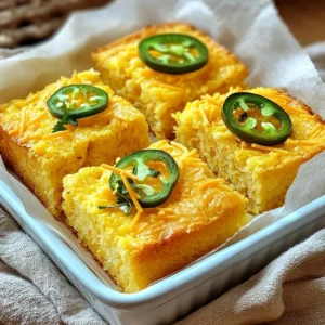 To make the best jalape&ntilde;o cheddar cornbread, you need a few key ingredients: - 1 cup cornmeal - 1 cup all-purpose flour - 1/4 cup granulated sugar - 1 tablespoon baking powder - 1/2 teaspoon salt - 1 cup buttermilk (or 1 cup milk with 1 tablespoon lemon juice) - 1/4 cup vegetable oil - 2 large eggs - 1 cup shredded sharp cheddar cheese - 2 jalape&ntilde;os, seeded and finely chopped - 1/2 cup corn kernels (fresh or frozen) These ingredients work together to create a moist and flavorful bread. The cornmeal gives it a nice texture while the cheese adds richness. To enhance the flavor even more, consider adding some of these ingredients: - Chopped green onions for a fresh bite - Cooked bacon for a smoky touch - Diced bell peppers for sweetness - Spices like cumin or paprika for depth These additions can make your cornbread even more special. Feel free to experiment! If you're missing an ingredient, don't worry! Here are some easy swaps: - Use whole wheat flour instead of all-purpose flour for a healthier option. - Replace buttermilk with regular milk if you prefer. - Use any cheese you like if sharp cheddar isn't available. - Try different peppers like serrano for extra heat. These substitutions can still give you a delicious cornbread. Just remember that each change may slightly alter the flavor. {{ingredient_image_2}} Start by preheating your oven to 400&deg;F (200&deg;C). This high heat helps the cornbread rise well. While the oven warms up, take an 8-inch square baking dish or a cast-iron skillet. Lightly grease it with butter or oil. This step stops the cornbread from sticking. In a large bowl, mix the dry ingredients. Combine 1 cup of cornmeal, 1 cup of all-purpose flour, 1/4 cup of granulated sugar, 1 tablespoon of baking powder, and 1/2 teaspoon of salt. Use a whisk to blend these ingredients well. Make sure there are no lumps. In another bowl, whisk together the wet ingredients. Pour in 1 cup of buttermilk, or mix 1 cup of milk with 1 tablespoon of lemon juice as a substitute. Add 1/4 cup of vegetable oil and 2 large eggs. Whisk until the mixture is smooth and creamy. Now, pour the wet mixture into the dry ingredients. Use a spatula or wooden spoon to mix them. Stir gently until just combined. It&rsquo;s okay if the batter is a bit lumpy; don&rsquo;t overmix! Next, fold in the tasty extras. Carefully add 1 cup of shredded sharp cheddar cheese, 2 finely chopped jalape&ntilde;os, and 1/2 cup of corn kernels into the batter. Make sure these ingredients are evenly spread through the mixture without overworking it. Pour the cornbread batter into your prepared baking dish. Use a spatula to smooth the top. Place the dish in the preheated oven. Bake for 20-25 minutes. You&rsquo;ll know it&rsquo;s done when the top is golden brown, and a toothpick comes out clean when inserted in the center. When the cornbread is done, take it out of the oven. Let it cool in the pan for about 10 minutes. This cooling step helps it firm up. After that, slice the cornbread into squares. Enjoy serving it warm! To get the best texture in your Jalape&ntilde;o Cheddar Cornbread, use fresh ingredients. Make sure your baking powder is not expired. This helps the cornbread rise well. Mix the dry and wet ingredients gently. Overmixing can make the cornbread tough. Aim for a few lumps in the batter. This step keeps it light and fluffy. A common mistake is not measuring your flour correctly. Too much flour can lead to dry cornbread. Use the spoon-and-level method for accuracy. Another mistake is using cold buttermilk. Always use room temperature buttermilk or milk. This helps the batter combine well. Lastly, don&rsquo;t skip the cooling time. Letting it cool helps the flavors set. For a beautiful serving, cut the cornbread into equal squares. Serve warm in a basket lined with a cloth napkin. This keeps it cozy and inviting. To add flair, sprinkle more shredded cheddar on top. Thin slices of jalape&ntilde;o also make a nice garnish. This adds color and shows off the spicy kick. Enjoy the vibrant look and delicious aroma! Pro Tips Use Fresh Jalape&ntilde;os: For the best flavor and heat, opt for fresh jalape&ntilde;os rather than canned. Adjust the quantity based on your spice preference. Don't Overmix: When combining wet and dry ingredients, stir just until incorporated. Overmixing can lead to a dense cornbread. Let it Cool: Allow the cornbread to cool slightly in the pan before slicing. This helps it set and makes for cleaner cuts. Serve Warm: For the ultimate experience, serve the cornbread warm with butter or honey. It enhances the flavors and texture beautifully. {{image_4}} To boost the heat in your cornbread, add more jalape&ntilde;os. You can include fresh, diced serrano peppers for a different flavor. If you want even more spice, try adding a teaspoon of cayenne pepper to the dry mix. This adds a nice kick without changing the texture. While sharp cheddar is tasty, you can switch it up! Try pepper jack for a creamy heat. Crumbled feta adds a tangy twist, while smoked gouda brings a rich, smoky flavor. Mixing cheeses can also create a unique taste that surprises your guests. Add fresh herbs for a burst of flavor. Chopped cilantro or chives pairs well with the corn and cheese. You can also add saut&eacute;ed onions or bell peppers for extra texture and taste. Adding spinach can boost nutrition without altering the flavor much. Just be sure to chop everything finely so it blends well into the batter. To keep your Jalape&ntilde;o Cheddar Cornbread fresh, you should store it properly. First, let the cornbread cool completely. Once cool, wrap it tightly in plastic wrap or foil. This helps keep it moist. Place the wrapped cornbread in an airtight container. Store it at room temperature for up to 2 days. If you need to keep it longer, the fridge is not the best option. It can dry out the cornbread. When it&rsquo;s time to enjoy leftovers, reheating is easy. Preheat your oven to 350&deg;F (175&deg;C). Place the cornbread on a baking tray. Cover it with foil to prevent it from drying out. Heat for about 10-15 minutes. You can also use a microwave. Just place a slice on a plate and heat for 20-30 seconds. Enjoy it warm for the best taste. You can freeze Jalape&ntilde;o Cheddar Cornbread for later enjoyment. Start by slicing it into squares. Wrap each piece in plastic wrap. Then, place the wrapped pieces in a freezer bag or container. Be sure to remove as much air as you can. This helps prevent freezer burn. Cornbread can stay frozen for up to 3 months. When you want to eat it, thaw it in the fridge overnight and reheat as mentioned above. The best way to serve Jalape&ntilde;o Cheddar Cornbread is warm. Slice it into squares and place it in a basket lined with a cloth napkin. This keeps it warm and adds a nice touch. You can sprinkle extra cheddar cheese and thin jalape&ntilde;o slices on top for a pop of color and flavor. It pairs well with chili, soups, or a simple salad. Yes, you can make this cornbread ahead of time. Bake it and let it cool completely. Once cooled, wrap it tightly in plastic wrap and store it in the fridge for up to three days. Reheat it in the oven or microwave before serving for the best taste. The spice level depends on the jalape&ntilde;os you use. If you remove the seeds and membranes, the heat is milder. For more spice, leave some seeds in. Generally, this cornbread has a nice kick without being overwhelming, making it enjoyable for most people. Yes, you can use regular milk instead of buttermilk. To make a buttermilk substitute, mix 1 cup of milk with 1 tablespoon of lemon juice. Let it sit for a few minutes until it thickens slightly. This will help achieve a similar texture and flavor. You can tell the cornbread is done when the top is golden brown. Insert a toothpick into the center; if it comes out clean, it&rsquo;s ready. The baking time is usually 20-25 minutes at 400&deg;F (200&deg;C). Keep an eye on it, as ovens vary. Jalape&ntilde;o cheddar cornbread is a great mix of flavors and textures. We covered essential and optional ingredients, along with helpful tips. You can try variations to spice things up. To keep it fresh, learn the best storage methods. Remember, serving this cornbread hot enhances its taste. Now, get ready to impress with your new baking skills! Enjoy every bite and share with others.