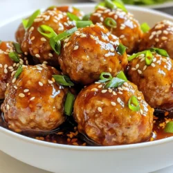 - 1 pound ground turkey - 1/2 cup panko breadcrumbs - 1/4 cup green onions, finely chopped - 1/4 cup fresh parsley, chopped - 2 garlic cloves, minced - 1 egg, lightly beaten - 2 tablespoons soy sauce - 1 tablespoon fresh ginger, grated - 1 tablespoon sesame oil - 1/4 cup teriyaki sauce These main ingredients make teriyaki turkey meatballs tasty and easy to prepare. Ground turkey is lean and healthy. Panko breadcrumbs add a nice crunch. Green onions and parsley bring freshness. Garlic gives a strong flavor, while the egg helps bind everything together. Soy sauce and ginger add depth to the taste. Sesame oil gives a nutty aroma, making the dish even more special. - Sesame seeds - Extra chopped green onions Garnishes are fun and easy to do. Toasted sesame seeds add a crunchy texture. Extra chopped green onions make the dish look colorful. They also enhance the flavor. You could even add some chopped cilantro if you like that taste. - Calories: 250 - Protein: 22g - Fat: 12g - Carbohydrates: 15g - Fiber: 1g - Sugar: 3g Knowing the nutritional facts helps you make good choices. These meatballs are rich in protein. They are a great option for a filling meal. The balance of fat and carbs makes them satisfying. Enjoy them without guilt, and feel good about what you eat! {{ingredient_image_2}} Start by grabbing a large bowl. Add 1 pound of ground turkey. Next, mix in 1/2 cup of panko breadcrumbs. Add 1/4 cup of finely chopped green onions and 1/4 cup of chopped fresh parsley. Toss in 2 minced garlic cloves, 2 tablespoons of soy sauce, and 1 tablespoon of grated fresh ginger. Don&rsquo;t forget the 1 tablespoon of sesame oil! Finally, crack in 1 lightly beaten egg. Use your hands or a spatula to blend everything well. The mixture should feel soft but hold together. Now, preheat your oven to 400&deg;F (200&deg;C). While that's happening, take a baking sheet and line it with parchment paper. This step helps the meatballs not to stick. It also makes cleaning up a breeze! With damp hands, scoop out the turkey mixture. Roll it into small meatballs, about 1 inch in size. Place them on the baking sheet, leaving space between each meatball. This allows them to cook evenly. Bake them in your preheated oven for 15-20 minutes. They should turn golden brown and reach an internal temp of 165&deg;F (74&deg;C). While the meatballs bake, grab a small saucepan. Pour in 1/4 cup of teriyaki sauce. Heat it over low heat. Stir it occasionally until it warms up. This will make the flavor brighter and more delicious! When the meatballs are done, take them out of the oven. You can either drizzle the warm teriyaki sauce over them on the sheet or gently toss them in the saucepan. For a pretty touch, transfer the meatballs to a serving platter. Sprinkle sesame seeds on top and add extra chopped green onions for color and flavor. Enjoy your tasty dish! To keep your meatballs moist, use ground turkey with some fat. Ground turkey breast is leaner, so mix in a bit of thigh meat if you can. Adding panko breadcrumbs helps too. They soak up moisture and keep the meatballs tender. Don't forget the egg; it binds the mixture and adds moisture. Lastly, avoid overcooking. Aim for an internal temperature of 165&deg;F. Even cooking is key for great meatballs. First, make sure to space them out on the baking sheet. This allows hot air to circulate around each one. Secondly, roll them into uniform sizes, about 1 inch in diameter. This helps them cook at the same rate. Preheating your oven to 400&deg;F is also important. It ensures they start cooking right away. Making your own teriyaki sauce is easy and fun! Start with soy sauce, brown sugar, and mirin. You can add fresh ginger and garlic for extra flavor. Simmer this mix over low heat until it thickens. If you want a bit of heat, add a splash of sriracha. Adjust the sweetness or saltiness to match your taste. Keep it simple and enjoy the fresh taste! Pro Tips Use Fresh Ingredients: Fresh herbs and vegetables enhance the flavor of your meatballs significantly. Try to use fresh parsley and green onions for the best taste. Don't Overmix: When combining the ingredients, mix just until combined. Overmixing can make the meatballs tough instead of tender. Check for Doneness: Always use a meat thermometer to ensure that your turkey meatballs reach an internal temperature of 165&deg;F (74&deg;C) for safety and optimal juiciness. Serve with Sides: Pair your teriyaki turkey meatballs with steamed rice or a fresh salad to create a well-rounded meal. {{image_4}} You can switch ground turkey for other meats. Try ground chicken or lean beef. Both options keep the meatballs tasty and juicy. You can even use ground lamb for a unique twist. Just follow the same steps in the recipe. The flavor will change, but the fun stays the same! To make this dish gluten-free, use gluten-free panko breadcrumbs. Many stores sell these now. You can also swap soy sauce for tamari, which is gluten-free. This way, you&rsquo;ll enjoy the same great taste without the gluten. Your friends and family won't even notice the difference! If you like heat, add some spice! Mix in red pepper flakes or sriracha to the turkey mixture. Start with a small amount, then taste as you go. You can also drizzle extra spicy teriyaki sauce on top before serving. This will give your meatballs a fiery kick that is sure to impress! After you enjoy your teriyaki turkey meatballs, store any leftovers in an airtight container. Place them in the fridge. They will stay fresh for about three to four days. To reheat, you can use the microwave or the oven. In the microwave, place the meatballs on a plate. Heat for one to two minutes, or until warm. If using the oven, preheat to 350&deg;F (175&deg;C) and heat for about 10 minutes. This keeps the meatballs tasty and moist. If you want to save some meatballs for later, freezing is a great option. First, let them cool completely. Then, place them in a single layer on a baking sheet. Freeze for about one hour. Once frozen, transfer them to a freezer bag. They can stay in the freezer for up to three months. When ready to eat, thaw in the fridge overnight before reheating. Yes, you can use ground chicken. Ground chicken works well in this recipe. It has a mild taste, just like turkey. The texture will be similar too. You may not notice much difference at all. To make these meatballs healthier, use lean ground turkey. You can also add more veggies. Try adding grated zucchini or carrots. Substitute panko with oats or whole wheat breadcrumbs for more fiber. Use low-sodium soy sauce to cut back on salt. These meatballs pair well with steamed rice or quinoa. You can also serve them with stir-fried vegetables. A fresh salad adds a nice crunch too. For a fun twist, try them in a lettuce wrap. Leftover meatballs can last up to four days in the fridge. Store them in an airtight container. If you want to keep them longer, you can freeze them. They will last for about three months in the freezer. In this post, we covered the key ingredients, step-by-step instructions, and useful tips for making teriyaki turkey meatballs. You learned how to mix, bake, and serve them with flavor. I shared variations to suit different diets and how to store leftovers. Remember, you can adapt this dish to your taste. Try using different proteins or spices. Making these meatballs can be simple and fun. Enjoy your cooking adventure and add your own twist!