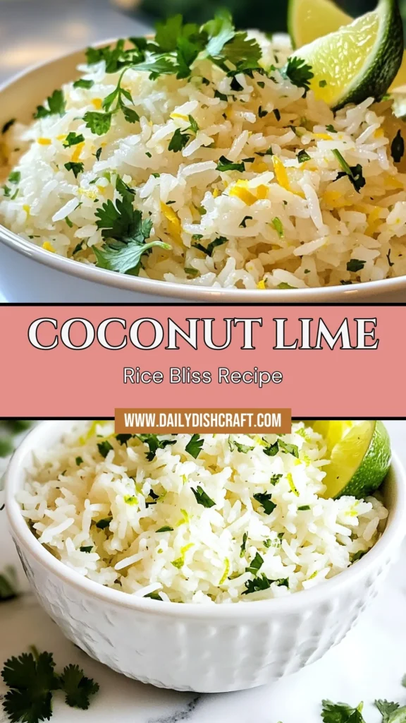 Discover the ultimate Coconut Lime Rice recipe that will elevate your meals! This easy coconut rice features fluffy jasmine rice cooked in coconut milk and vegetable broth, infused with zesty lime juice and zest. Perfect as a tropical rice side dish or a cilantro lime rice recipe twist, it’s sure to impress. Ready in just 30 minutes, it's a must-try! Save this refreshing recipe today! #CoconutRice #TropicalFlavors #EasyRecipes #RiceSideDish