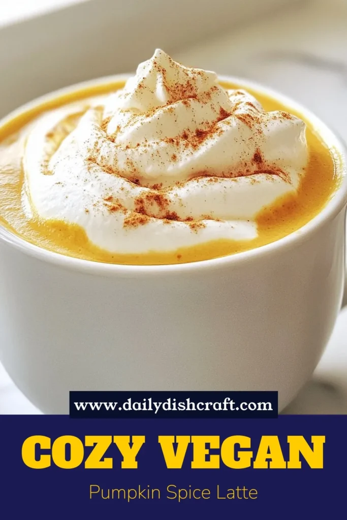 Discover the cozy flavors of fall with this delicious Vegan Pumpkin Spice Latte! This easy vegan coffee recipe combines creamy almond milk, rich pumpkin puree, and aromatic spices for a delightful homemade pumpkin spice latte that's perfect for chilly days. Enjoy this dairy-free pumpkin latte topped with vegan whipped cream. Savor the season&mdash;try it today! #VeganPumpkinSpiceLatte #EasyVeganCoffeeRecipes #DairyFreePumpkinLatte #PlantBasedPumpkinSpiceDrink