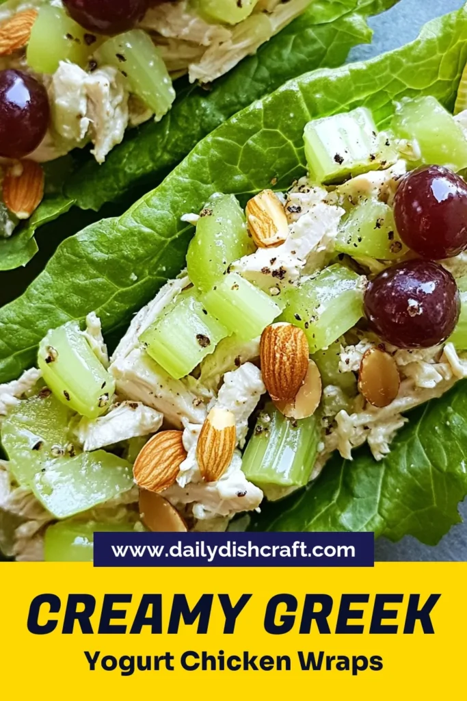 Looking for a delicious and healthy chicken salad recipe? Try these Greek yogurt chicken salad lettuce wraps! Packed with protein and flavor, this low carb chicken salad uses Greek yogurt for creaminess, diced chicken, fresh celery, and sweet grapes. Perfect as easy chicken salad wraps for lunch or snack. Make your meal more exciting and nutritious. Save this recipe now and impress your family! #HealthyEating #GreekYogurt #ChickenSalad #LowCarbRecipes