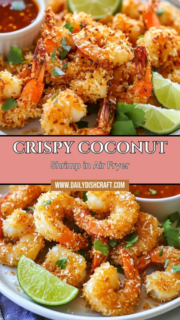Looking for a delicious and easy way to impress your guests? Try this air fryer coconut shrimp recipe! These crispy coconut shrimp are perfect as easy shrimp appetizers, showcasing a delightful panko breaded shrimp coating. Pair them with sweet chili sauce for a burst of flavor. In just 30 minutes, you'll have a crowd-pleaser on your hands. Save this recipe for your next gathering! #AirFryerCoconutShrimp #CrispyCoconutShrimp #EasyAppetizers #PankoShrimp