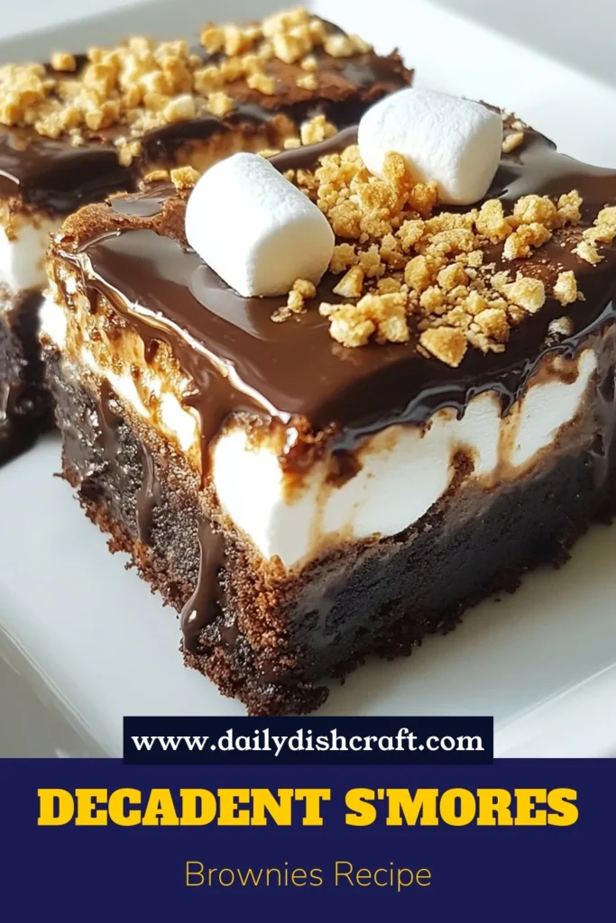 Indulge in the ultimate chocolate marshmallow dessert with these S'mores brownie bars! This easy brownie recipe features a delicious combination of chocolate chips, graham cracker sweets, and mini marshmallows, making it perfect for any occasion. Bake a batch today for a mouthwatering treat that everyone will love! Don&rsquo;t miss out on this delightful dessert; save this recipe now! #SmoreBrownieBars #EasyBrownieRecipe #ChocolateDessert #BakingWithChocolateChips