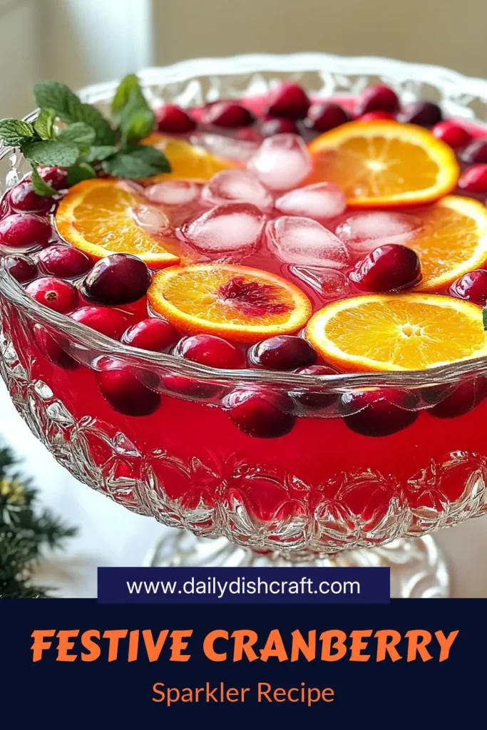 Celebrate the season with this Sparkling Cranberry Punch, a delightful addition to your holiday punch recipes! This non-alcoholic fruit punch combines sparkling water, cranberry juice, and fresh orange juice for a refreshing festive drink. Perfect for gatherings, this cranberry cocktail mocktail is sure to impress. Prepare it in just 10 minutes and make your festivities sparkle! Save this recipe for your next celebration! #SparklingCranberryPunch #HolidayPunchRecipes #FestiveDrinkIdeas #MocktailMixology