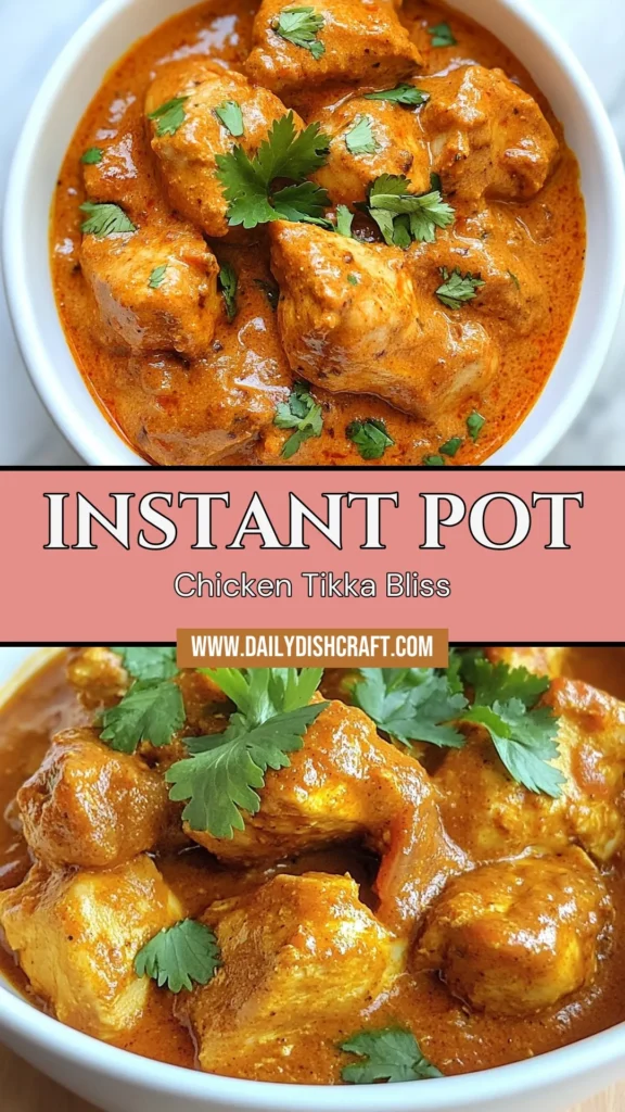 Dive into this flavorful Instant Pot Chicken Tikka Masala! This creamy chicken tikka masala recipe features tender chicken thighs simmered in rich spices and coconut milk. Perfect for anyone seeking easy tikka masala or authentic instant pot Indian recipes. Serve it with basmati rice or naan for a delicious meal. Try this delightful Chicken Tikka Masala with Coconut Milk now! Save this recipe for later! #InstantPotChickenTikkaMasala #CreamyTikkaMasala #EasyTikkaMasala #IndianRecipes