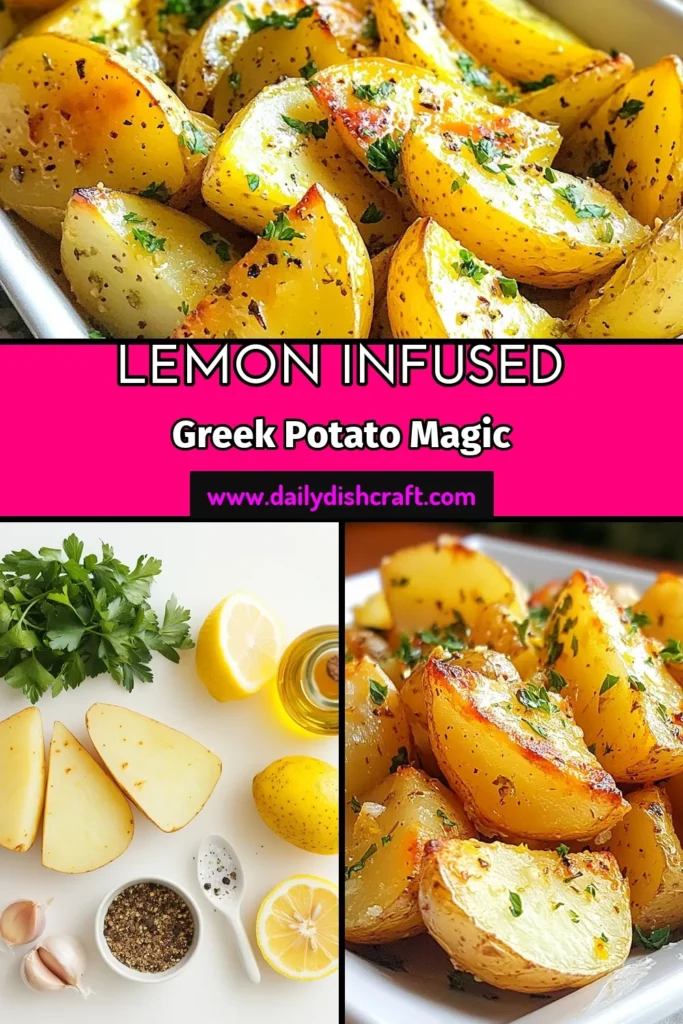 Discover the perfect Mediterranean side dish with these Greek lemon potatoes! This zesty potato recipe features baked Yukon gold potatoes, infused with lemon, garlic, and oregano for a flavor explosion. Easy to make and irresistibly delicious, these lemon garlic potatoes are ideal for any meal. Try this recipe and elevate your dining experience! Save now and impress your guests with this mouthwatering dish. #GreekLemonPotatoes #ZestyPotatoRecipe #MediterraneanSideDish #BakedYukonGoldPotatoes