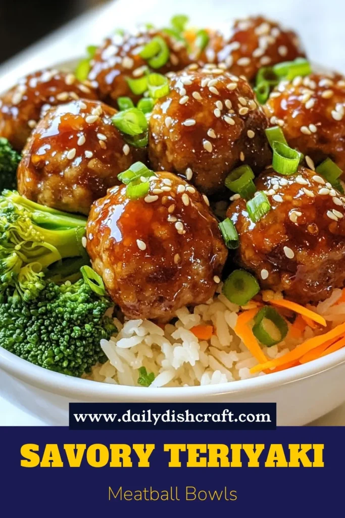 Looking for an easy dinner option? Try this Teriyaki meatball bowl recipe! These healthy meatball bowls combine delicious easy teriyaki meatballs with fluffy jasmine rice, steamed broccoli, and carrots, all drizzled with homemade teriyaki sauce. Perfect for a family meal or meal prep! Save this recipe for a delightful and nutritious dinner tonight. #TeriyakiMeatballs #HealthyEats #MealPrep #JasmineRiceBowls