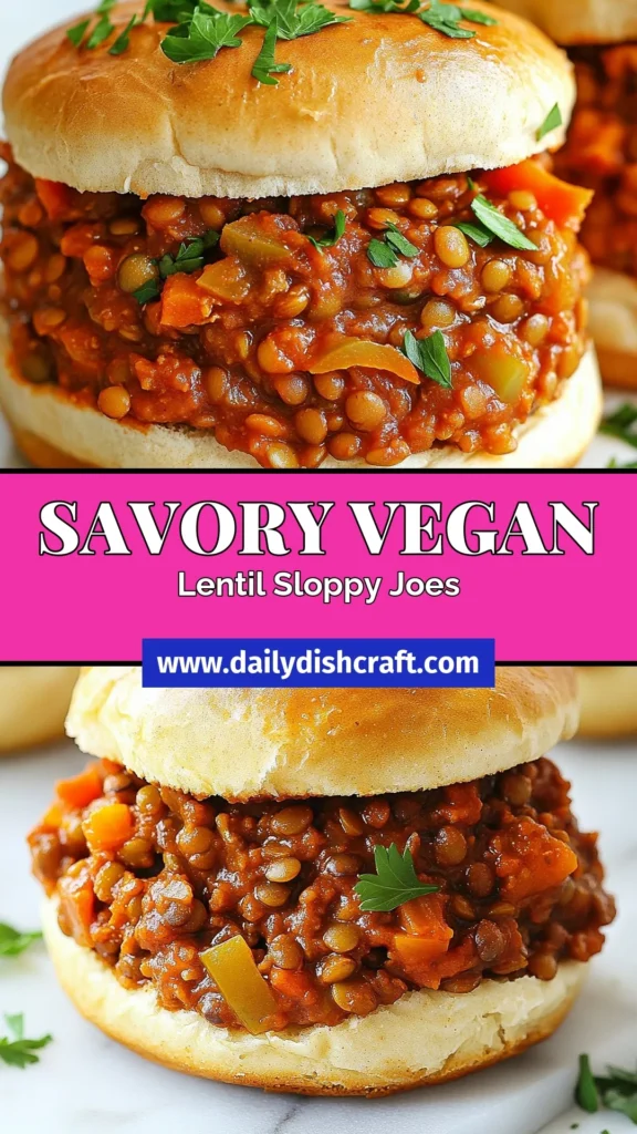 Looking for a delicious twist on a classic? Try these vegan lentil sloppy joes! This chunky vegan recipe is perfect for easy weeknight dinners and packed with flavor. Made with wholesome ingredients, this lentil burger recipe is not only tasty but also a healthy plant-based meal. Whip up these easy vegan dinner ideas in just 45 minutes! Save this recipe for your next meal prep! #VeganRecipes #PlantBased #HealthyEating #EasyDinnerIdeas