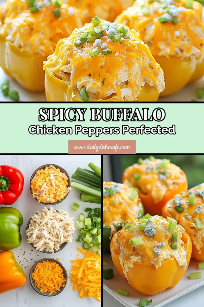 Try these delicious Buffalo Chicken Stuffed Peppers for a spicy twist on dinner! This easy buffalo chicken recipe uses rotisserie chicken for maximum flavor, making it a quick and satisfying meal. Packed with creamy goodness, these stuffed bell peppers make for a perfect dish for any occasion. Get started on this tasty stuffed bell pepper recipe today and enjoy a burst of flavor! Save this recipe for later! #BuffaloChicken #StuffedPeppers #EasyRecipes #RotisserieChicken