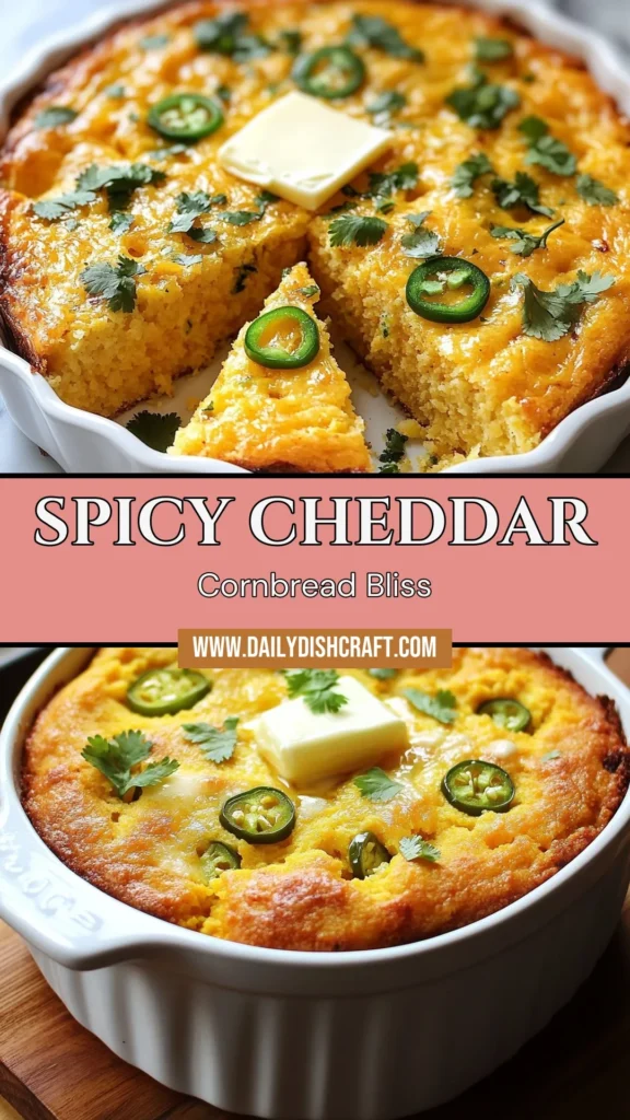 Discover the irresistible flavor of spicy jalape&ntilde;o cornbread with this easy cheddar cornbread recipe! This homemade cornbread with jalape&ntilde;o is the perfect cornbread side dish for any meal. With a delightful mix of sharp cheddar cheese and zesty jalape&ntilde;os, it&rsquo;s a must-try! Bake a batch today and elevate your meals. Save this recipe for your next gathering! #JalapenoCornbread #CheddarCornbread #CornbreadRecipe #EasyCornbread