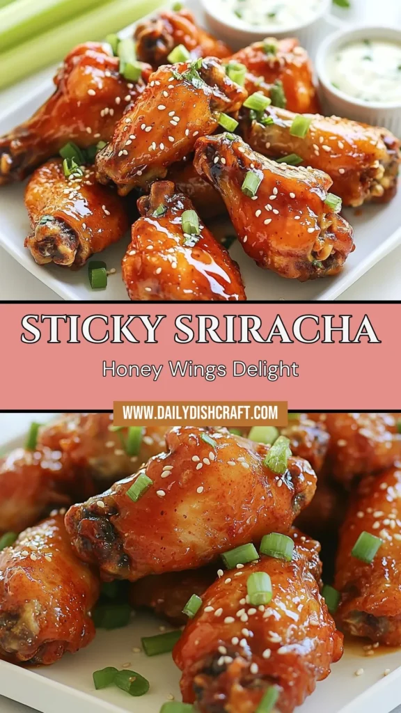 Looking for the ultimate spicy chicken wing recipe? Try these Sriracha honey chicken wings, perfectly baked for a crispy finish! This easy chicken wing marinade blends honey and Sriracha for sweet and spicy wings that will wow your guests. Perfect for game day or a family dinner! Save this delicious recipe and impress your friends with your culinary skills. #SrirachaHoneyChickenWings #BakedChickenWings #SpicyChickenWings #EasyChickenWingMarinade