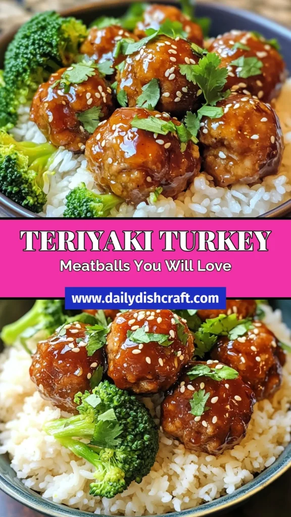 Indulge in these delicious Teriyaki Turkey Meatballs for a healthy twist on classic flavors. This easy teriyaki recipe combines ground turkey with fresh ingredients for flavor-packed healthy turkey meatballs baked to perfection. Perfect for busy weeknights, these ground turkey recipes are sure to be a family favorite. Try this recipe today and elevate your dinner game! Save this for later! #TeriyakiTurkeyMeatballs #HealthyTurkeyMeatballs #EasyTeriyakiRecipe #GroundTurkeyRecipes