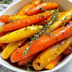 - 1 lb baby carrots (or regular carrots) - 3 tablespoons unsalted butter - 1/4 cup pure maple syrup - 1 teaspoon fresh thyme leaves (or 1/2 teaspoon dried thyme) - Salt and pepper to taste - 1 tablespoon fresh lemon juice - 1/4 teaspoon ground cinnamon (optional) Choosing the right carrots I love using baby carrots for this dish. They are sweet and tender. If you prefer regular carrots, cut them into sticks about 1/4 inch thick. This helps them cook evenly. Look for carrots that are firm and bright in color. Fresh vs. dried herbs I recommend fresh thyme for the best taste. It adds a bright flavor that pairs well with maple syrup. If you don't have fresh thyme, dried thyme works too. Just use half the amount since dried herbs are stronger. Always check your herbs for freshness to get the best flavor in your dish. {{ingredient_image_2}} Start by washing the carrots well under cold water. If you have regular carrots, peel them first. Then, cut them into sticks about 1/4 inch thick. This size helps them cook evenly. In a large skillet, melt 3 tablespoons of unsalted butter over medium heat. Watch for it to bubble and coat the skillet. Next, add the prepared carrots to the pan. Sauté them for about 5 minutes. Stir them often until they soften and turn bright in color. After that, drizzle 1/4 cup of pure maple syrup over the carrots. Then sprinkle in 1 teaspoon of fresh thyme, salt, pepper, and 1/4 teaspoon of ground cinnamon if you want a warm touch. Mix everything well to coat the carrots in that sweet glaze. Now, lower the heat to a gentle simmer. Cover the skillet with a lid. Let the carrots cook for another 10 to 15 minutes. Stir them occasionally until they are tender, and the glaze becomes syrupy. Once done, remove the skillet from heat and stir in 1 tablespoon of fresh lemon juice. This brightens the flavors and adds a nice zing. Taste the carrots and adjust the salt or pepper if needed. Enjoy the beautiful, sweet side dish! Simmering is key for a great glaze. It allows the maple syrup to thicken and coat the carrots. Start with medium heat and gently lower it after adding syrup. This slow cooking helps deepen flavors. If the glaze seems too thick, add a splash of water or broth. For a thinner glaze, you can also cook it less. Adjust to your taste. You can add spices for warmth. Ground cinnamon works well and adds a cozy note. Nutmeg or ginger can also enhance the sweetness. Try different spices to find your favorite mix! If you want to swap sweeteners, consider honey or agave. These alternatives provide a unique twist and suit different diets. For a beautiful presentation, use a decorative bowl. Arrange the carrots nicely and drizzle with extra maple syrup. A sprig of fresh thyme on top adds color and charm. Maple glazed carrots pair well with roasted meats. Try them with chicken, pork, or turkey. They also brighten up a veggie plate for a festive meal. Pro Tips Freshness Matters: Use fresh baby carrots whenever possible for the best flavor and texture. They are naturally sweeter and tender, making your dish even more delightful. Customize Your Glaze: Feel free to experiment with different herbs like rosemary or parsley alongside thyme for a unique flavor twist that complements the sweetness of the maple syrup. Adjusting Sweetness: If you prefer a less sweet glaze, reduce the amount of maple syrup or add a splash of vegetable or chicken broth to balance the flavors. Serving Suggestions: These maple-glazed carrots pair beautifully with roasted meats or as a colorful addition to a holiday feast. Consider serving them alongside a creamy dip for added flavor. {{image_4}} You can swap carrots for other root veggies. Parsnips, turnips, and sweet potatoes work great. Each has a unique taste and texture. For instance, parsnips have a sweet, nutty flavor. You can prepare them just like carrots. Cut them into sticks. Sauté, glaze, and enjoy! You can easily make this dish vegan and dairy-free. Just replace the butter with coconut oil or a dairy-free spread. The flavor remains rich and tasty. For gluten-free needs, this recipe is already safe. Just ensure your maple syrup is pure and unprocessed. If you want to try something new, you can use honey or agave syrup. Both can add a different flavor profile. For a healthier twist, consider using coconut sugar or date syrup. These options add sweetness without too much sugar. Adjust the amount based on your taste. Each sweetener changes the dish's character, so have fun experimenting! To store leftover maple glazed carrots, let them cool first. Once cool, place them in an airtight container. Refrigerate the container to keep them fresh. They will last about three to five days in the fridge. If you want to keep the glaze from separating, stir the carrots before serving. To reheat, use a skillet over medium heat. Add a splash of water or broth to help steam them. This keeps the carrots tender and moist. Stir occasionally until they heat through. You can also use a microwave. Place them in a bowl with a lid. Heat in short bursts, stirring in between, to avoid overcooking. Yes, you can freeze maple glazed carrots! To freeze, let them cool completely first. Place them in a freezer-safe bag or container. Remove as much air as possible to prevent freezer burn. They can last up to three months in the freezer. To thaw, move them to the fridge overnight before reheating. If you need them fast, you can thaw them in the microwave. Just use the defrost setting. After thawing, reheat in a skillet as mentioned above for the best texture. To balance the sweetness, add acidity. A splash of lemon juice helps a lot. It cuts through the sugar, making the dish bright and fresh. You can also try adding a bit of vinegar. Apple cider vinegar works well. Start with a small amount, and taste as you go. This way, you keep the sweet flavor but add some zing. Yes, you can use frozen carrots. They save time and are easy to find. Just remember, they may have more water. This can make the glaze thinner. To use them, thaw and drain the carrots first. Then, sauté them like fresh ones. Cook until heated through, then add your maple syrup and seasonings. You can mix in many flavors. Try nuts for crunch, like walnuts or pecans. Add dried fruits like cranberries or raisins for a sweet twist. Fresh herbs like parsley or dill can add freshness. Even a pinch of chili flakes can bring some heat. Feel free to get creative and adjust to your taste! You now have all the tools to make the perfect maple glazed carrots. We covered the main ingredients, preparation steps, and tips for getting that shiny glaze. You learned how to choose the right carrots and incorporate flavorful herbs. Remember, you can also experiment with different veggies and sweeteners. Don't forget to store any leftovers correctly. Enjoy this tasty side dish at your next meal, and share it with friends! Happy cooking!
