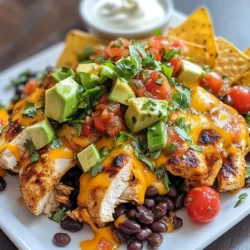 - 2 boneless, skinless chicken breasts - 1 tablespoon olive oil - 1 teaspoon chili powder - 1 teaspoon ground cumin - 1 teaspoon garlic powder - Salt and pepper to taste You need basic ingredients for this dish. Chicken breasts are the star. They are tasty and easy to cook. Olive oil helps the spices stick. Chili powder adds heat. Ground cumin gives depth. Garlic powder adds flavor. Don&rsquo;t forget salt and pepper for taste. - 1 cup tortilla chips - 1 cup shredded cheddar cheese - 1 cup canned black beans - 1 cup cherry tomatoes - 1 jalape&ntilde;o (optional) - 1 ripe avocado - Fresh cilantro Toppings make the nacho chicken shine. Tortilla chips add crunch. Shredded cheddar cheese melts beautifully on top. Black beans add protein and fiber. Cherry tomatoes bring freshness. If you like spice, add jalape&ntilde;o. Avocado gives a creamy texture. Finish with chopped cilantro for color. - Sour cream and salsa for serving Sour cream and salsa are great dips. They add creaminess and zest. You can serve the nacho chicken on the sheet pan. This makes for a fun and casual meal. Enjoy it with family or friends! {{ingredient_image_2}} - Preheat your oven to 400&deg;F (200&deg;C). - Prepare a large sheet pan with parchment paper. This makes cleanup easy. - In a bowl, whisk together olive oil, chili powder, ground cumin, garlic powder, salt, and black pepper. - Coat both chicken breasts with the marinade. Make sure each piece is well covered. - Place the marinated chicken on the sheet pan and bake for 15 minutes. - Carefully take the pan out of the oven. Add tortilla chips around the chicken. - Layer shredded cheese, black beans, and halved cherry tomatoes on top. If you like spice, add sliced jalape&ntilde;os. - Return the pan to the oven for another 10-12 minutes. The chicken should reach 165&deg;F (74&deg;C) and the cheese should melt. - After baking, let the chicken rest for 5 minutes. This keeps it juicy. - Top the dish with diced avocado and fresh cilantro before serving. - Enjoy with sour cream and salsa on the side! To ensure your chicken is juicy, aim for an internal temperature of 165&deg;F (74&deg;C). Use a meat thermometer for accuracy. After baking, let the chicken rest for 5 minutes. This resting time helps seal in the juices. You will taste the difference when you cut into the chicken. You can adjust spice levels by adding more or less chili powder. If you like it hot, include more jalape&ntilde;os. For a twist, try adding fresh lime juice or pickled onions. Experiment with toppings like olives or corn for added flavor. Each topping adds its own unique taste. For a fun look, serve directly on the sheet pan. This makes it easy for guests to help themselves. To make it even more appealing, garnish with chopped cilantro and lime wedges. A sprinkle of colorful toppings makes the dish pop. Enjoy the smiles when you present this tasty meal! Pro Tips Marinate for Flavor: Allow the chicken to marinate for at least 30 minutes before baking to enhance the flavor. You can even marinate overnight for a more intense taste. Use Fresh Ingredients: Opt for fresh tomatoes and cilantro for the best flavor and texture. Fresh ingredients can elevate the dish significantly. Layer Wisely: To ensure even cooking, layer the ingredients thoughtfully. Place heavier items like beans and cheese on top of the chicken, allowing them to meld together. Customize Toppings: Feel free to customize your toppings! Add jalape&ntilde;os, olives, or even corn for extra flavor and texture according to your preference. {{image_4}} If you need gluten-free options, use certified gluten-free tortilla chips. This keeps your meal safe and delicious. For dairy-free alternatives, swap the cheddar cheese for a plant-based cheese. This way, everyone can enjoy the dish. Want to spice things up? Add more jalape&ntilde;os or a dash of hot sauce. For a milder taste, skip the jalape&ntilde;os and use sweet bell peppers instead. You can also try different proteins. Swap chicken for ground turkey or even tofu for a vegetarian twist. Each option brings a unique flavor. Use seasonal vegetables to boost freshness. In summer, add corn or zucchini. In fall, try roasted peppers or butternut squash. Adjust toppings for holidays too. For a festive touch, use cranberry salsa or sprinkle pomegranate seeds on top. These small changes make your meal feel special and fun. After enjoying your sheet pan nacho chicken, store leftovers in an airtight container. Make sure the chicken and toppings cool down before sealing. This helps keep them fresh. You can refrigerate leftovers for up to three days. If you want them to last longer, consider freezing. To reheat, use the oven for the best results. Preheat to 350&deg;F (175&deg;C). Place the nacho chicken on a baking sheet and cover it with foil. Heat for about 15 minutes. This method helps the cheese stay melted and the chicken moist. You can also use a microwave, but the texture may not be as good. For creative reuse, try making nacho chicken quesadillas or burritos. Just chop the leftover chicken and mix it with some cheese and beans. To freeze nacho chicken, let it cool completely first. Cut the chicken into pieces and place them in a freezer-safe bag. Add some toppings like beans and cheese. Remove as much air as possible to avoid freezer burn. You can freeze this dish for up to three months. When you are ready to eat, thaw it in the fridge overnight. Then, reheat in the oven or microwave until hot. Enjoy your delicious meal again! You can tell the chicken is done by checking its internal temperature. Use a meat thermometer. The chicken must reach 165&deg;F (74&deg;C). This ensures it is safe to eat. If you don&rsquo;t have a thermometer, check if the juices run clear. The meat should not be pink inside. Always prioritize safety when cooking chicken. Yes, you can prep the chicken and marinate it in advance. Marinate it for up to 24 hours in the fridge. You can also chop the veggies early. Store them in airtight containers. This saves time on busy days. Just bake the chicken when you are ready. It will still taste fresh and delicious! Several sides go well with this dish. Here are some tasty options: - Mexican rice: Adds a nice base. - Refried beans: Great for added protein. - Corn salad: Fresh and crunchy. - Guacamole: Creamy and full of flavor. - Chips and salsa: A classic combo. These sides enhance the meal and add variety. Enjoy experimenting with different pairings! This blog post guides you in making Sheet Pan Nacho Chicken from start to finish. You learned what ingredients to gather, how to cook the chicken perfectly, and how to present it well. The tips offered help with storage and reheating leftovers. This dish is great for gatherings or a cozy night in. I hope you feel ready to try it. Enjoy the flavors, and make it your own!