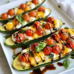 To make Margherita Zucchini Boats, you need simple and fresh ingredients. Here&rsquo;s what you will need: - 4 medium zucchinis - 1 cup cherry tomatoes, halved - 1 cup fresh mozzarella balls, halved - 1/4 cup fresh basil, finely chopped - 2 tablespoons extra virgin olive oil - 1 teaspoon garlic powder - Salt and pepper, to taste - Balsamic glaze (for drizzling) These ingredients come together to create a dish that is both tasty and colorful. The zucchinis act as little boats, holding the fresh filling. The cherry tomatoes add sweetness, while the mozzarella brings creaminess. Fresh basil gives a burst of flavor, and the balsamic glaze adds a nice touch at the end. Each bite is a taste of summer. {{ingredient_image_2}} First, set your oven to 375&deg;F (190&deg;C). This step warms the oven for even baking. Next, take the zucchinis and cut them in half lengthwise. Use a spoon to scoop out the inside, making a boat shape. Keep the inner flesh for later use. Be careful not to break the skin. In a bowl, mix the halved cherry tomatoes, mozzarella balls, chopped basil, and the reserved zucchini flesh. Add olive oil, garlic powder, salt, and pepper. Toss gently until everything is coated well. Now, fill each zucchini boat with the tomato and cheese mixture. Press down a little to pack it in. Place the filled boats on a baking sheet lined with parchment paper. This step helps with cleanup. Bake the zucchini boats for 20-25 minutes. Look for the zucchinis to be tender and the cheese to bubble and turn golden. After baking, let the boats cool for a few minutes. Drizzle balsamic glaze on top before serving. This adds a nice sweet and tangy flavor to each bite. For perfect baking, keep your oven at 375&deg;F (190&deg;C). This temp helps the zucchini cook evenly. Place the boats on parchment paper. This prevents sticking and makes cleanup easy. Bake them for 20 to 25 minutes. Check for a tender zucchini and melted cheese. If they look bubbly and golden, they are ready! When picking zucchinis, look for firm ones with smooth skin. They should feel heavy for their size. For tomatoes, choose bright, plump cherry tomatoes. They add sweetness to the dish. Mozzarella should be fresh and soft. Look for small balls packed in water. Fresh basil should smell strong and look green and vibrant. Serve the zucchini boats warm on a colorful platter. Drizzle with balsamic glaze for a sweet touch. You can also sprinkle more fresh basil on top. These boats work great as a light main course or a fun appetizer! Enjoy them with a side salad for a full meal. Pro Tips Choose Firm Zucchini: Select medium-sized zucchinis that are firm and free from blemishes for the best texture and flavor. Customize Your Filling: Feel free to add other vegetables or proteins, like bell peppers or cooked sausage, to the filling for added flavor and nutrition. Use Fresh Basil: Use fresh basil for the best aroma and flavor; dried herbs won&rsquo;t provide the same freshness. Perfect Balsamic Drizzle: For a thicker balsamic glaze, simmer balsamic vinegar on low heat until it reduces and thickens before drizzling. {{image_4}} You can turn Margherita Zucchini Boats into a veggie feast! Use different vegetables like bell peppers, mushrooms, or spinach. For a twist, add artichoke hearts or olives. You can also mix in cooked quinoa or lentils. This gives a hearty feel while keeping it plant-based. Want to add more protein? Try ground turkey or chicken. Cook them first, then mix with the tomato and cheese filling. For a vegetarian option, add black beans or chickpeas. Both choices boost protein and flavor. You can also use diced cooked bacon for a savory kick. To enhance flavors, consider adding spices like red pepper flakes or smoked paprika. These add heat and depth. You can also mix in sun-dried tomatoes or pesto for extra zest. For a fresh touch, top with arugula or a squeeze of lemon juice before serving. Each option adds a unique twist to this classic dish. To store your Margherita Zucchini Boats, let them cool first. Place them in an airtight container. You can keep them in the fridge for up to three days. This way, they stay fresh and tasty. To reheat, simply place the zucchini boats on a baking sheet. Heat them in an oven set to 350&deg;F (175&deg;C) for about 10 minutes. This warms them evenly and keeps the cheese nice and melty. Avoid the microwave if you want to keep the texture. If you want to freeze the zucchini boats, it&rsquo;s best to do this before baking. After filling the zucchini, wrap each boat tightly in plastic wrap. Then, place them in a freezer-safe bag. They can stay frozen for up to three months. When ready to enjoy, bake from frozen at 375&deg;F (190&deg;C) for about 30-35 minutes. You can use ricotta or goat cheese. They both add a creamy texture. For a dairy-free option, try vegan cheese. It melts well and tastes great. Yes! You can add bell peppers, onions, or mushrooms. These veggies boost flavor and nutrition. Just chop them small and mix them into the filling. Check for tenderness. The zucchini should be soft but not mushy. The cheese should be melted and bubbly with a golden color. Yes, they are gluten-free. All the ingredients in this recipe do not contain gluten. Enjoy them without worry! Absolutely! You can prepare the filling and stuff the zucchini boats. Store them in the fridge for up to a day before baking. Just remember to bake them fresh for the best taste. In this article, we explored making delicious Margherita Zucchini Boats. We listed fresh ingredients, detailed each step, and shared useful tips. You can create tasty variations to match your taste. Storing leftovers is simple, too. Enjoy this healthy dish with friends or family. It&rsquo;s easy to make and fun to serve. You now have all the tools to impress. Eat well and enjoy your cooking!