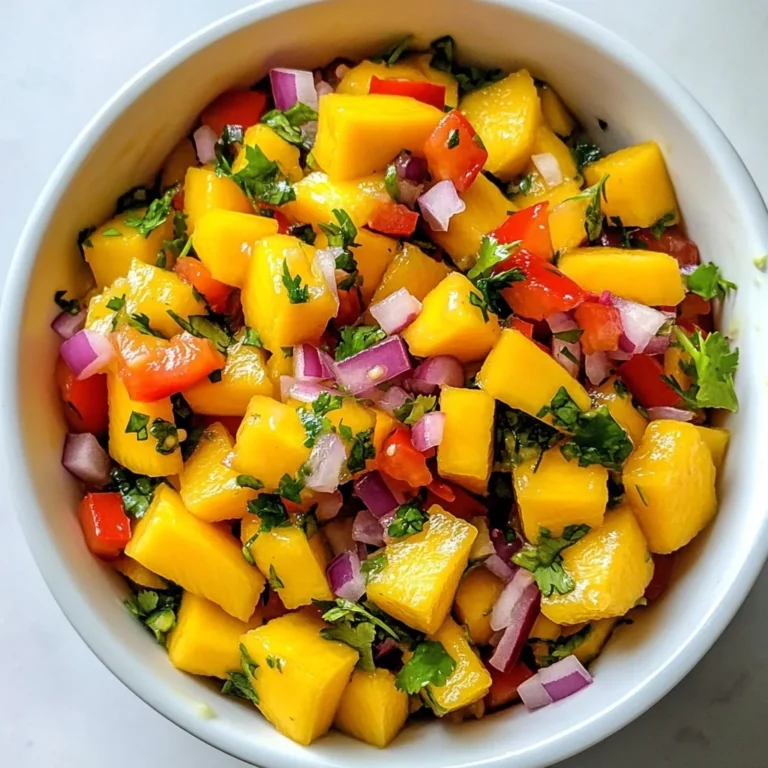 - 1 ripe mango, diced into small cubes - 1 small habanero pepper, minced (adjust based on desired spiciness) - 1/2 medium red onion, finely chopped - 1/2 red bell pepper, diced - 1 garlic clove, minced - 2 tablespoons fresh cilantro, chopped - Juice of 1 lime (about 2 tablespoons) - Salt, to taste Mango habanero salsa bursts with flavors. The ripe mango adds sweetness. The habanero brings heat. It's all about balance. I choose a ripe mango for its juicy flesh. Make sure it’s not too firm. The sweetness from the mango sets a nice base. The habanero pepper is spicy. I often remove seeds to tone down the heat. This step helps if you want a milder salsa. Chop the red onion finely. It adds a crunchy texture. The red bell pepper adds color and sweetness. Mincing garlic adds depth to the salsa. Fresh cilantro brings a fresh taste. The lime juice brightens everything up. Salt is key for flavor. Start with a pinch. You can always add more later. This mix of ingredients makes a fresh and vibrant salsa. It’s perfect for chips or as a topping. {{ingredient_image_2}} - Peel the ripe mango with a sharp knife. - Cut the flesh away from the pit. - Dice it into small cubes. - Transfer the diced mango into a large mixing bowl. - Take one small habanero pepper. - If you want less heat, remove the seeds. - Mince the habanero finely. - Add the minced habanero to the mixing bowl. - Finely chop half a medium red onion. - Dice half a red bell pepper. - Add both to the bowl with mango and habanero. - Mince one garlic clove. - Add the minced garlic to the bowl. - Incorporate two tablespoons of fresh cilantro. - Squeeze the juice of one lime over the ingredients. - This adds a bright zing to the salsa. - Gently toss all the ingredients together. - Ensure they are well mixed and coated. - Sprinkle salt over the salsa to taste. - Cover the bowl with plastic wrap. - Let the salsa sit for at least 15 minutes. - This resting time helps the flavors meld together. If you want less heat, you can use less habanero. Start with half a pepper. Remove the seeds to lower the spice. For milder heat, try jalapeños or serrano peppers instead. They add flavor without too much kick. This salsa pairs well with grilled chicken and fish. It adds a fresh twist to tacos and burritos. Use it as a dip with tortilla chips for fun snacking. You can also mix it into salads for extra taste. For garnishing, sprinkle fresh cilantro on top. You can serve it in a colorful bowl to catch the eye. Consider adding lime wedges on the side for extra zest. This makes the dish look vibrant and inviting. Pro Tips Choose the Right Mango: Make sure to select a ripe mango that gives slightly when pressed. This ensures sweetness and a juicy texture in your salsa. Adjust the Heat: If you're unsure about the spice level, start with half of the habanero and taste the salsa before adding more. You can always add heat but can't take it away! Fresh Ingredients Matter: Use fresh cilantro and lime juice for the best flavor. The freshness enhances the overall taste and brightness of the salsa. Let It Marinate: Allowing the salsa to rest for at least 15 minutes lets the flavors meld together. For even better taste, consider letting it sit in the fridge for an hour. {{image_4}} You can switch out mango for other fruits. Pineapple adds a sweet and tangy twist. Peach also works well, giving a soft, juicy feel. Both options create a fun and fresh salsa. Feel free to try these fruits based on your taste. If you want less heat, use jalapeños or serrano peppers. These peppers provide a milder spice. Jalapeños give a nice flavor without being too hot. Serranos add a bit more heat than jalapeños, but they are still manageable. Adjust the amount based on how spicy you like your salsa. Want to add even more flavor? Try mixing in other fruits or herbs. You can create a mango-tomatillo salsa for a fun twist. Tomatillos bring a tangy taste that pairs well with mango. Fresh herbs like basil or mint can also brighten the salsa. Get creative to find your perfect flavor! Mango habanero salsa stays fresh in the fridge for about 3 to 5 days. Store it in an airtight container. This helps keep the flavors locked in. If you see any liquid at the bottom, just stir it back in before serving. To freeze salsa, pour it into a freezer-safe container. Leave some space at the top for expansion. It can last for up to 3 months in the freezer. Just remember, freezing may change the texture a bit. When you're ready to use it, thaw the salsa in the fridge overnight. If it looks watery, drain a bit before serving. You can also add fresh lime juice or cilantro after thawing to boost the flavor. Enjoy your salsa with chips or on tacos! Yes, you can make mango habanero salsa ahead. It tastes even better after resting. I recommend making it a few hours or a day before serving. This allows the flavors to blend well. Just store it in the fridge in a sealed container. Mango habanero salsa is great with many dishes. Here are some ideas: - Tortilla chips - Grilled chicken - Fish tacos - Shrimp - Tacos or burritos This salsa adds a fresh twist to any meal. Yes, you can skip cilantro if you don’t like it. Try using fresh parsley or basil instead. This will still give your salsa a bright taste without the cilantro flavor. You can find mango habanero salsa in many grocery stores. Look in the salsa aisle or the international foods section. Some local markets may also sell homemade versions. If you want a specific brand, check online. Mango habanero salsa is spicier than most salsas. Habanero peppers have a heat rating of 100,000 to 350,000 Scoville units. This is much hotter than jalapeños or regular salsa. If you prefer less spice, use less habanero or remove the seeds. This blog post covered how to make mango habanero salsa, step-by-step. You learned about the ingredients and how to mix them for the best taste. Remember that you can adjust the heat to fit your liking. Try adding different fruits or herbs for new flavors. Enjoy your salsa with various dishes, or as a topping. Storing it properly will keep it fresh longer. Now, it's time for you to make this tasty salsa and impress your friends!