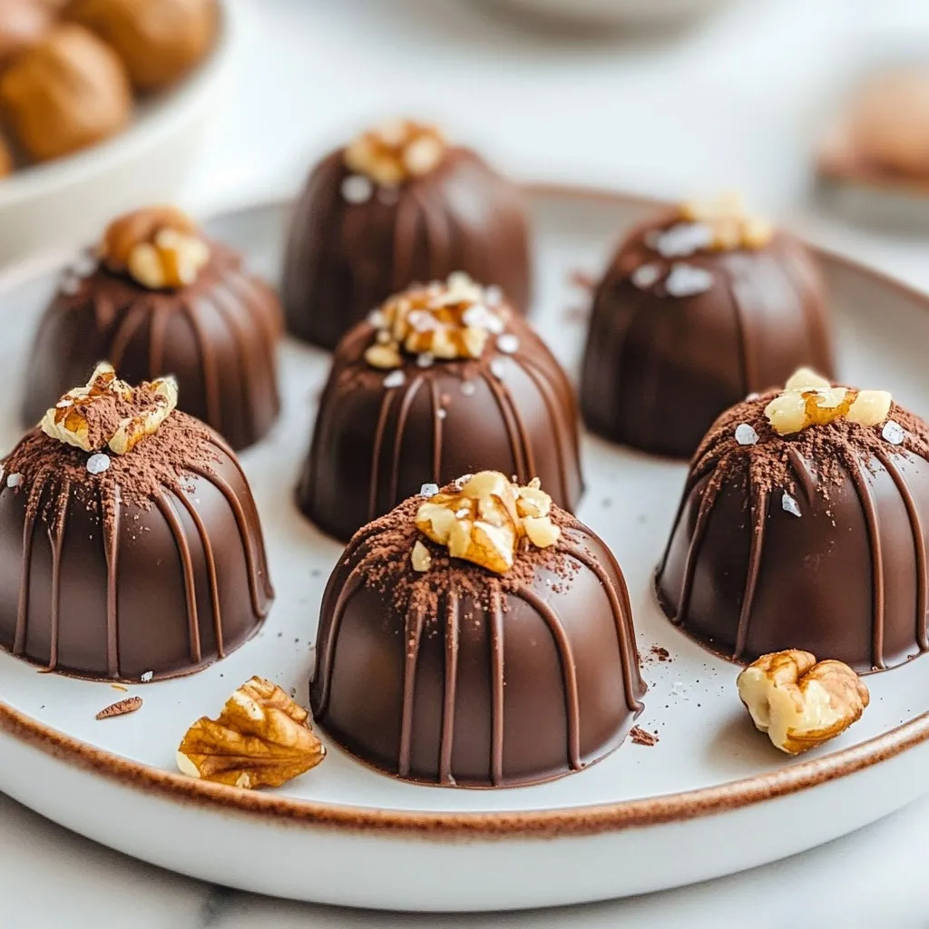 To make Keto Peanut Butter Chocolate Fat Bombs, you need a few simple ingredients. Gather these items to start your cooking adventure: - 1 cup natural, unsweetened peanut butter - 1/2 cup coconut oil, melted - 1/4 cup unsweetened cocoa powder - 1/4 cup sugar-free sweetener (like erythritol or stevia) - 1 teaspoon vanilla extract - 1/4 teaspoon salt - 1/2 cup chopped nuts (optional, for extra crunch) Each ingredient plays a key role. The peanut butter and coconut oil provide healthy fats. Cocoa powder adds rich chocolate flavor. The sweetener keeps it keto-friendly. Vanilla and salt enhance the taste. If you like texture, the chopped nuts are a fun addition. When you mix these ingredients, you create a creamy, tasty treat. These fat bombs are not just delicious; they fit perfectly into a keto diet. You can enjoy them as a snack or dessert. Plus, they are easy to make! {{ingredient_image_2}} 1. In a large mixing bowl, combine 1 cup of natural, unsweetened peanut butter with 1/2 cup of melted coconut oil. 2. Use a spatula or whisk to mix them until smooth. This makes the base for our fat bombs. 3. Next, add 1/4 cup of unsweetened cocoa powder, 1/4 cup of sugar-free sweetener, 1 teaspoon of vanilla extract, and 1/4 teaspoon of salt. 4. Stir well until all ingredients blend into a smooth mixture. 5. If you want a crunch, fold in 1/2 cup of chopped nuts. This adds texture and flavor. 1. Prepare a mini muffin tin or silicone mold. Line each cup with cupcake liners or lightly grease them. 2. Using a spoon or small ladle, fill each cup with the chocolate mixture. Fill them about two-thirds full. This leaves space for expansion as they set. 1. Place the filled muffin tin in the freezer. Freeze for about 30-60 minutes. They should be firm and hard. 2. To remove the fat bombs, gently pull them from the molds. 3. Store them in an airtight container. Keep them in the fridge for quick access or the freezer for longer storage. To make the best fat bombs, start with smooth mixing. I use a large bowl for easy stirring. Mix the peanut butter and melted coconut oil first. This helps create a good base. Use a spatula for better control. Avoid clumps by adding dry ingredients slowly. Stir continuously to blend everything well. You want a smooth texture, so take your time. For serving, presentation matters. Place the fat bombs on a decorative plate. You can dust them with cocoa powder or sea salt. This adds flavor and looks nice. Pair these fat bombs with coffee or almond milk. The rich taste of chocolate goes well with these drinks. You can also enjoy them as a quick snack on their own. These fat bombs provide great health perks. They are high in healthy fats from peanut butter and coconut oil. These ingredients help keep you full and satisfied. The sugar-free sweetener fits perfectly into a keto diet. Each fat bomb is low in carbs, making them a smart snack choice. Using unsweetened cocoa powder adds antioxidants, too. Enjoy these treats guilt-free while sticking to your dietary goals. Pro Tips Use Quality Ingredients: The flavor of your fat bombs largely depends on the quality of the peanut butter and cocoa powder you use. Opt for natural, unsweetened peanut butter without added sugars or oils for the best results. Experiment with Flavors: Feel free to customize your fat bombs by adding different extracts like almond or coconut. You can also try mixing in spices such as cinnamon for an extra depth of flavor. Storage Tips: To keep your fat bombs fresh and tasty, store them in an airtight container. If you have a large batch, consider separating layers with parchment paper to prevent sticking. Serving Suggestions: For a fun twist, try rolling your fat bombs in shredded coconut or crushed nuts before freezing. This adds a delightful texture and makes them even more visually appealing! {{image_4}} You can change the flavor of your fat bombs easily. Try using almond butter instead of peanut butter for a nutty twist. Sunflower seed butter is a great option too. You can also add extracts. A drop of almond extract gives a nice nutty aroma. Mint extract adds a fresh taste, perfect for chocolate lovers. If you want vegan or dairy-free options, use coconut milk instead of coconut oil. You can swap peanut butter for a nut-free spread. Sweeteners like monk fruit or agave syrup work well too. They keep the carbs low while giving a tasty sweetness. For a fun crunch, add chopped nuts like almonds or walnuts. Mix in some seeds like chia or flaxseed for extra nutrition. You can also use different molds to create fun shapes. Silicone molds come in various designs and make your fat bombs look unique. Store your Keto Peanut Butter Chocolate Fat Bombs in an airtight container. This keeps them fresh and tasty. If you want to access them easily, the fridge works best. For longer storage, the freezer is ideal. Just remember to let them thaw for a few minutes before you enjoy them. In the fridge, these treats last about one week. If you freeze them, they can last up to three months. Always check for signs of spoilage. If they smell off or look discolored, it’s time to toss them. You can refreeze them if needed. Just make sure they are in an airtight container. This helps keep their texture smooth. When you thaw them, do it slowly in the fridge. This way, they stay creamy and delicious. Each fat bomb has about 1-2 grams of carbs. This is low and perfect for keto. The main ingredients, like natural peanut butter and cocoa powder, keep carbs down. Use a sugar-free sweetener to avoid extra sugars. This makes them a great treat for anyone on a low-carb diet. You can use regular peanut butter, but natural is best. Natural peanut butter has no added sugars or oils. Processed peanut butter can have fillers that add carbs. Always check the label for hidden sugars. For a keto diet, stick with natural peanut butter for the best results. Yes, these fat bombs are great snacks. They provide healthy fats that help keep you full. This helps you stay on track with your keto goals. You can enjoy them anytime you need a quick energy boost. They fit perfectly into a low-carb lifestyle. You can make these fat bombs ahead of time. Just prepare them and freeze them in an airtight container. They last a few weeks in the freezer. When you want one, let it sit out for a few minutes. This way, they stay fresh and ready to eat! In this post, we explored how to make Keto Peanut Butter Chocolate Fat Bombs. We covered the simple ingredients, detailed steps, and useful tips for perfecting your mix. You learned about flavor variations and storage tips to keep your snacks fresh. Overall, this treat fits well into a keto diet and offers great health benefits. Enjoy making and sharing these fat bombs, as they are a tasty and satisfying snack choice!