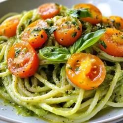 To make creamy avocado pasta, you need simple and fresh ingredients. Here&rsquo;s what you will need: - Ripe avocados - Extra virgin olive oil - Garlic - Lemon juice - Fresh basil leaves - Red chili flakes (optional) - Sea salt and black pepper - Pasta of choice - Grated Parmesan cheese (optional) - Cherry tomatoes for garnish Ripe avocados are key. They should feel soft when you gently squeeze them. Extra virgin olive oil adds rich flavor. Fresh garlic gives the dish a nice kick. Lemon juice brightens the taste. Fresh basil leaves make everything smell great. If you like heat, add red chili flakes. Use sea salt and black pepper to enhance flavors. Choose any pasta you like, but spaghetti works well. Grated Parmesan cheese adds a savory touch, but it&rsquo;s not needed. Finally, cherry tomatoes make a colorful garnish. These ingredients come together to create a creamy and delicious meal that&rsquo;s easy to make. {{ingredient_image_2}} To start, bring a large pot of water to a boil. Add a good amount of salt. This step adds flavor to the pasta. Once boiling, add 12 ounces of spaghetti. Cook it according to the package instructions, usually about 8 to 10 minutes. You want it to be tender but still firm. Before you drain the pasta, save about 1/2 cup of the starchy pasta water. This water helps the sauce stick better later. Drain the pasta in a colander and set it aside. While the pasta cooks, grab two ripe avocados. Peel and pit them, then scoop the flesh into a blender. Add 2 tablespoons of extra virgin olive oil, 2 minced garlic cloves, and the juice of one lemon. Toss in 1/4 cup of chopped fresh basil leaves and a pinch of red chili flakes if you like a little heat. Add sea salt and black pepper to taste. Blend everything on high until it&rsquo;s smooth and creamy. If it&rsquo;s too thick, you can add some reserved pasta water bit by bit. This will help you get the perfect creamy texture. In a large mixing bowl, combine the drained pasta with the avocado sauce. Gently toss the pasta so it gets fully coated in the creamy sauce. If you want to add a touch of richness, fold in 1/4 cup of grated Parmesan cheese. This step is optional but adds a lovely savory flavor. To serve, place the creamy avocado pasta on plates. For a pop of color, garnish with halved cherry tomatoes. You can also add a sprinkle of fresh black pepper or more basil leaves on top. It looks nice and tastes even better! Enjoy your delicious dish! To make creamy avocado pasta, you need ripe avocados. Look for avocados that yield slightly when you press gently. A dark green or black skin often means ripeness. If they feel hard, let them sit at room temperature for a few days. If you can&rsquo;t find fresh avocados, consider using ripe bananas or blended peas. They won&rsquo;t taste the same, but they can add creaminess. To enhance the flavor, adjust the seasoning as you blend. Start with sea salt and black pepper. You can always add more later. If you want a kick, mix in red chili flakes. For extra flavor, try adding sun-dried tomatoes or grilled chicken. Fresh herbs like cilantro or parsley can also brighten the dish. To prevent pasta from sticking, stir it well during the first few minutes of cooking. Use a large pot with plenty of water. This helps keep the pasta moving. When blending the sauce, ensure your blender is powerful. Blend until the sauce is smooth and creamy. If it&rsquo;s too thick, add some reserved pasta water. This will help you reach the right consistency. Pro Tips Use Ripe Avocados: Ensure your avocados are perfectly ripe for the creamiest texture. They should yield slightly to gentle pressure when squeezed. Customize Your Pasta: Feel free to experiment with different types of pasta, such as whole wheat or gluten-free, to match your dietary preferences. Extra Flavor Boost: Consider adding a handful of spinach or kale to the blender for added nutrients and a pop of color in your sauce. Serving Temperature: This dish is best served immediately after preparation. If you need to store leftovers, keep them in an airtight container in the fridge for up to a day. {{image_4}} You can use many types of pasta for this dish. Here are some options: - Gluten-free options: Use gluten-free pasta made from rice or corn. They cook well and taste great. - Alternatives to spaghetti: Try penne, fusilli, or even zoodles (zucchini noodles) for a fun twist. Adding ingredients can make your dish more exciting. Consider these options: - Adding vegetables: Toss in some spinach, peas, or cherry tomatoes for color and nutrients. - Incorporating proteins: Chicken or shrimp can boost the protein in the meal. Saut&eacute; them separately and mix them in. You can make this dish vegan-friendly easily. Here&rsquo;s how: - Substitutes for Parmesan cheese: Try nutritional yeast for a cheesy flavor without dairy. - Dairy-free adjustments to the sauce: Replace any cream or cheese with a bit of nut milk for creaminess. These variations let you customize your creamy avocado pasta to fit your taste. Enjoy the cooking process! To keep your creamy avocado pasta fresh, store it in an airtight container. Make sure to place it in the fridge right away. This will help the flavors stay strong. Leftovers can last about 2 to 3 days. If you wait too long, the avocado may brown and change taste. When reheating pasta, use the stove for the best results. Place the pasta in a pan over low heat. Add a splash of water or olive oil. Stir gently to warm it up. This will help maintain the creaminess of the sauce. Avoid using the microwave, as it can make the sauce dry. You can freeze avocado pasta, but be careful. Freezing can change the texture of the avocado. If you want to freeze it, do so before mixing in any cheese. Place the pasta in a freezer-safe bag or container. When you want to eat it, thaw it in the fridge overnight. Reheat gently on the stove, adding water to restore creaminess. To keep your avocado sauce fresh, store it properly. Use an airtight container. Press plastic wrap directly on the surface of the sauce. This limits air contact and slows browning. You can also add a bit more lemon juice. The acid helps slow down oxidation. If you need it for later, keep it in the fridge. Use it within a day for the best taste and color. Yes, you can prep parts of the dish ahead. Cook the pasta and store it in the fridge. Keep it in an airtight container. Make the avocado sauce and store it separately. Combine them right before serving for the best flavor. If you make it a day early, be sure to check for browning. Use the tips above to keep it fresh. Many sides pair well with creamy avocado pasta. Here are a few ideas: - Garlic bread: Crunchy and buttery, it&rsquo;s always a hit. - Green salad: A light salad adds freshness to the meal. - Roasted veggies: Try zucchini or bell peppers for color and taste. - Grilled chicken: For added protein, grilled chicken works great. - Wine: A light white wine can complement the dish nicely. These options enhance the meal and add variety. Enjoy experimenting! This blog post showed you how to make a creamy avocado pasta dish. You learned about the best ingredients and cooking methods. I shared tips for selecting ripe avocados and enhancing the flavor. You also found ways to store leftovers and reheating methods. In the world of pasta, this recipe stands out. Simple steps and fresh ingredients create a meal that impresses. Try this dish for a quick dinner or a fancy gathering. Enjoy every bite while knowing you can customize it to your taste. Happy cooking!
