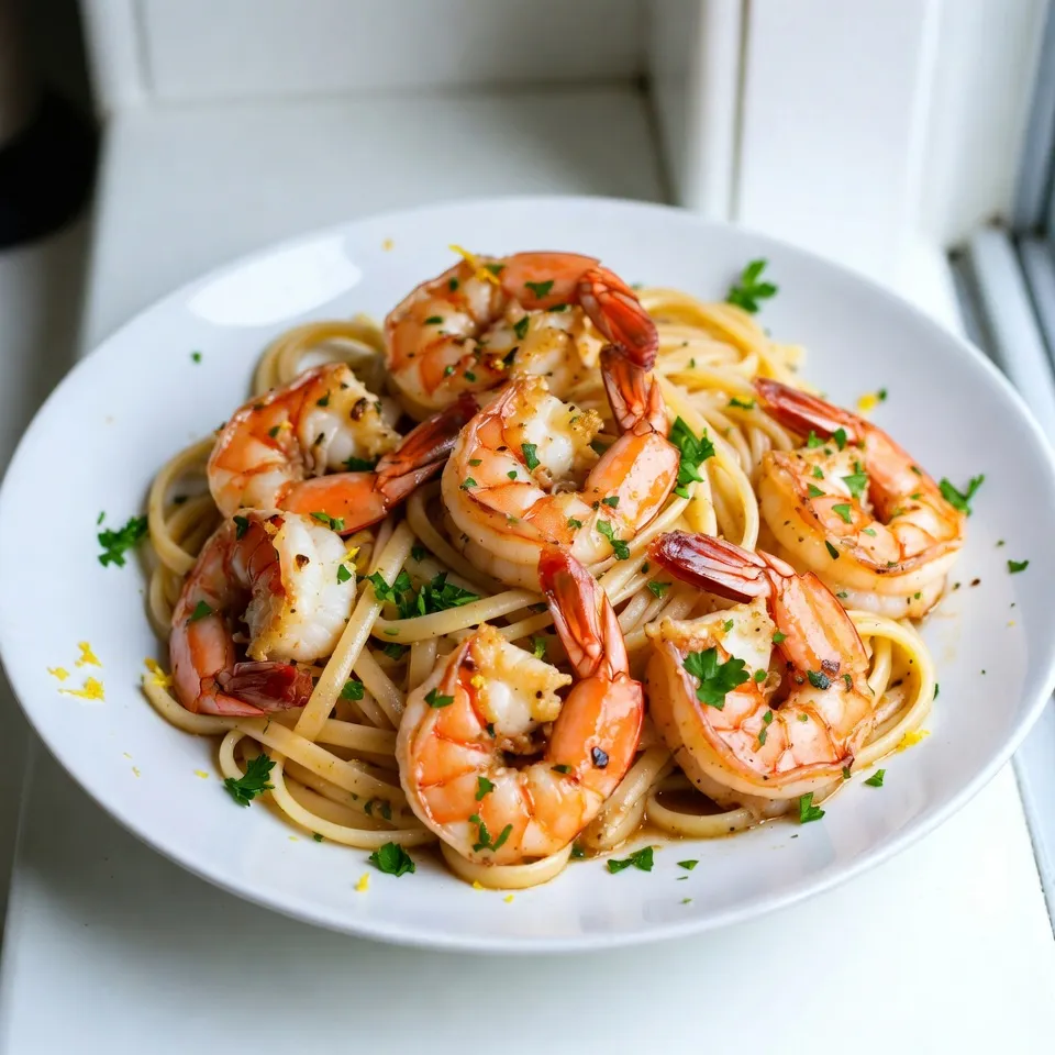 To make Garlic Butter Shrimp Scampi, gather these ingredients: - 1 pound large shrimp, peeled and deveined - 8 ounces linguine pasta - 6 tablespoons unsalted butter, divided - 4 cloves garlic, minced - 1 teaspoon red pepper flakes (adjust for spice preference) - 1/2 cup chicken broth - 2 tablespoons freshly squeezed lemon juice - Salt and freshly ground black pepper to taste - 2 tablespoons fresh parsley, chopped - Zest of 1 lemon You can tailor this dish to your taste with these options: - Add more red pepper flakes for extra heat. - Mix in a splash of white wine for depth. - Use shrimp stock instead of chicken broth for more flavor. - Swap linguine for spaghetti or zucchini noodles for a twist. Each serving of Garlic Butter Shrimp Scampi contains: - Approximately 400 calories - 20g protein - 25g carbohydrates - 25g fat - 3g fiber - Rich in Vitamin C and essential minerals These numbers may vary based on your ingredient choices. Always check labels for precise details. {{ingredient_image_2}} To start, bring a large pot of salted water to a boil. Add 8 ounces of linguine pasta. Cook it based on the package instructions, which usually takes about 9 to 11 minutes. You want the pasta to be al dente, firm but cooked. Before you drain the pasta, save 1/2 cup of the water. This water helps make the sauce creamy. After saving the water, drain the linguine and set it aside. Next, take a spacious skillet and melt 4 tablespoons of butter over medium heat. Once the butter is melted, add 4 cloves of minced garlic and 1 teaspoon of red pepper flakes for some heat. Sauté these for about 1 minute. You want the garlic to smell great but not get brown. Then, increase the heat to medium-high and add 1 pound of shrimp. Sprinkle salt and freshly cracked black pepper on top. Cook the shrimp for about 2 to 3 minutes. They should turn pink and opaque. Once cooked, remove the shrimp from the skillet and place them on a plate. In the same skillet, pour in 1/2 cup of chicken broth and 2 tablespoons of freshly squeezed lemon juice. Bring this mixture to a gentle simmer. Use a spatula to scrape up any tasty bits from the bottom of the skillet. Let it simmer for about 2 to 3 minutes. This helps to reduce the sauce slightly. Now, lower the heat and return the cooked shrimp to the skillet. Add the drained linguine and the remaining 2 tablespoons of butter. Toss everything together so the pasta and shrimp are covered in the sauce. If the sauce is too thick, add a little of the reserved pasta water. Stir in 2 tablespoons of chopped parsley and the zest of 1 lemon. This adds a fresh flavor. Taste the dish and adjust the salt or pepper as needed. Serve your Garlic Butter Shrimp Scampi right away, garnished with more parsley if you like. To get the best shrimp, start with fresh or frozen large shrimp. Thaw frozen shrimp first. Peel and devein them to remove the shell and the dark vein. Make sure to dry the shrimp with a paper towel. This helps them sear better. Cook the shrimp until they turn pink and opaque. This takes about 2-3 minutes. Do not overcook them, or they will become rubbery. Garlic butter shrimp scampi shines with fresh flavors. I love adding fresh parsley for a bright touch. Lemon zest adds a nice zing too. For spice lovers, sprinkle in more red pepper flakes. Taste the dish and adjust the seasoning. You can always add more salt or pepper if needed. A squeeze of lemon juice at the end brightens it all up. One big mistake is overcooking the shrimp. Keep an eye on them as they cook. Another mistake is skipping the pasta water. Reserve some before draining the pasta. This water helps thicken the sauce and adds flavor. Lastly, do not rush the sauce. Let it simmer to deepen the taste. Enjoy your cooking! Pro Tips Use Fresh Shrimp: Whenever possible, opt for fresh shrimp instead of frozen for better flavor and texture. If using frozen shrimp, make sure to thaw them completely before cooking for even cooking. Don’t Overcook the Shrimp: Keep an eye on the shrimp while cooking; they only need about 2-3 minutes until they turn pink and opaque. Overcooking can make them rubbery. Reserve Pasta Water: Always save some pasta water before draining. The starchy water can help thicken the sauce and bind it to the pasta, enhancing the overall dish. Experiment with Herbs: While parsley is classic, feel free to experiment with other fresh herbs like basil or cilantro for a unique twist on flavors in this dish. {{image_4}} You can easily give your Garlic Butter Shrimp Scampi a spicy kick. Start by adding more red pepper flakes. You can add one teaspoon to the dish for a medium spice. If you want it hotter, add even more. Some people like to use diced fresh chilies instead. This can really wake up the flavors in the dish. You don't have to stick to shrimp. Chicken works great too. Use bite-sized pieces and cook them the same way as the shrimp. You can also try scallops or even fish fillets. If you want a different taste, try adding crab meat towards the end. This brings a new layer to your dish. For a plant-based version, swap out the shrimp for mushrooms. They have a nice, chewy texture. Use shiitake or portobello for the best results. Instead of butter, use vegan butter or olive oil. For the broth, vegetable broth works perfectly. Squeeze in fresh lemon juice for bright flavor. This way, everyone can enjoy a delicious meal! To keep your Garlic Butter Shrimp Scampi fresh, store leftovers in an airtight container. Make sure the dish cools to room temperature first. This helps prevent bacteria growth. Place the container in the fridge. It will stay good for up to 2 days. If you want to keep it longer, freezing is a great option. When you reheat shrimp scampi, do it gently to avoid overcooking the shrimp. You can use a microwave or a skillet. If using the microwave, cover the dish. Heat for about 1-2 minutes. Check every 30 seconds to avoid drying it out. If using a skillet, add a splash of chicken broth. Heat over low until warmed through. To freeze Garlic Butter Shrimp Scampi, first let it cool down completely. Then, place it in a freezer-safe container. You can freeze it for up to 3 months. When you're ready to eat it, thaw it in the fridge overnight. After thawing, reheat it gently. This keeps the shrimp juicy and the flavors intact. You want to use large shrimp for this dish. They hold up well during cooking. I prefer shrimp that are peeled and deveined for ease. Fresh shrimp gives the best flavor, but frozen works too. Just thaw them properly before cooking. Yes, you can! While linguine is classic, other pasta types work well. Spaghetti, fettuccine, or even penne can be great choices. Choose a pasta that holds sauce well. This will help you enjoy every bite. To make it gluten-free, swap regular pasta for gluten-free pasta. There are many good options available now. Just cook it according to the package directions. The rest of the recipe stays the same, so no worries there! You can prepare the sauce ahead of time. Just let it cool and store it in the fridge. When you're ready to serve, reheat it gently. Add the shrimp and pasta when it's warm. This saves time and makes dinner easy! This blog post covered everything you need to know about shrimp scampi. We explored key ingredients, cooking steps, and useful tips for perfecting your dish. You learned how to customize recipes, try variations, and store leftovers safely. Remember, practice makes perfect when cooking. Keep experimenting and have fun in the kitchen. With these skills, you can impress friends and family with tasty meals. Enjoy every bite of your shrimp scampi creation!