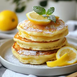 - 1 cup ricotta cheese - 1 cup all-purpose flour - 1/4 cup granulated sugar - 1 teaspoon baking powder - 1/2 teaspoon baking soda - 1/4 teaspoon salt - 2 large eggs - 1/2 cup milk - Zest of 1 lemon - 2 tablespoons fresh lemon juice - 1 teaspoon pure vanilla extract - Butter or neutral oil for cooking Lemon ricotta pancakes shine with simple yet flavorful ingredients. The main star is ricotta cheese, which adds creaminess and protein. All-purpose flour and granulated sugar balance the texture and sweetness. Next, we have the additional ingredients. Baking powder and baking soda help the pancakes rise and stay fluffy. Eggs bind the mix, while milk makes it smooth. Lemon zest and juice bring a bright, fresh taste. For cooking, I recommend pure vanilla extract for extra flavor. Use butter or a neutral oil to prevent sticking and add richness. With these ingredients, you can create a delightful breakfast treat that is both tasty and satisfying. {{ingredient_image_2}} In a large bowl, start by adding 1 cup of ricotta cheese. Next, crack in 2 large eggs. Pour in 1/2 cup of milk. Then, add the zest of 1 lemon, 2 tablespoons of fresh lemon juice, and 1 teaspoon of pure vanilla extract. Use a whisk to mix these ingredients until smooth and well combined. This mixture will give your pancakes a rich and creamy texture. Now it&rsquo;s time to focus on the dry ingredients. In a separate bowl, sift together 1 cup of all-purpose flour, 1/4 cup of granulated sugar, 1 teaspoon of baking powder, 1/2 teaspoon of baking soda, and 1/4 teaspoon of salt. Sifting helps remove lumps and makes the pancakes light and fluffy. Carefully fold the dry ingredients into the wet mixture using a spatula. Be gentle; it&rsquo;s okay if a few lumps remain. Overmixing can make your pancakes tough. Next, preheat a non-stick skillet over medium heat. Lightly grease it with butter or neutral oil. For each pancake, pour about 1/4 cup of batter onto the skillet. Cook until bubbles form on the surface, which takes about 2-3 minutes. Flip the pancakes and cook for another 2-3 minutes until they turn golden brown. Transfer the cooked pancakes to a warm plate, and cover them to keep them hot while you finish cooking the rest. Serve the pancakes warm with maple syrup, fresh berries, or whipped cream for a delightful breakfast treat. To get the best texture, avoid overmixing your batter. Stir gently until just combined. It's okay if small lumps remain. This keeps the pancakes light and fluffy. Next, heat your skillet to medium. Too hot can burn the pancakes, while too low makes them soggy. A non-stick skillet is best for cooking. Lightly grease it with butter or oil for a golden finish. For a stunning presentation, stack pancakes neatly on a serving plate. Dust them lightly with powdered sugar. Add fresh lemon slices and a sprig of mint on top. This adds color and freshness to your dish. Consider topping with maple syrup, fresh berries, or whipped cream. These toppings add flavor and make the dish more inviting. To elevate the flavor, try adding spices like cinnamon or nutmeg. A touch of almond extract can also enhance the pancake's taste. These small additions can make a big difference. Experiment to find your favorite flavor combination! Pro Tips Use Fresh Ingredients: Always opt for fresh lemon juice and zest for a vibrant flavor that can't be matched by bottled alternatives. Don't Overmix: When combining wet and dry ingredients, mix gently. A few lumps are okay; this helps keep the pancakes fluffy. Control the Heat: Cook pancakes on medium heat to prevent burning. If they brown too quickly, lower the heat slightly. Keep Them Warm: As you cook the pancakes, keep the finished ones warm in a low oven (around 200&deg;F or 93&deg;C) to serve them hot. {{image_4}} You can easily switch up the flavors in lemon ricotta pancakes. One fun option is blueberry lemon ricotta pancakes. Just fold in fresh blueberries after mixing the batter. They add a sweet burst with every bite. Another variation is herb-infused savory pancakes. You can add fresh herbs like basil or chives to the batter. This twist makes for a tasty brunch option. It pairs well with eggs or avocado. If you need a gluten-free version, you can use gluten-free flour instead of regular flour. The pancakes will still be light and fluffy. For those who want a dairy-free option, swap the ricotta cheese with a plant-based alternative. You can use almond or cashew ricotta. This keeps the pancakes creamy without the dairy. To complement your lemon ricotta pancakes, consider serving them with crispy bacon or sausage. These savory sides balance the sweetness of the pancakes nicely. When it comes to drinks, fresh orange juice or a hot cup of tea works well. For a special touch, try a sparkling mimosa. It adds a festive feel to your breakfast or brunch. To keep your leftover lemon ricotta pancakes fresh, store them properly. First, let the pancakes cool completely. This step prevents moisture buildup. Then, place them in an airtight container. A good choice is a plastic or glass container. You can stack them with parchment paper between layers. This way, they won&rsquo;t stick together. Store them in the fridge for up to three days. When you're ready to enjoy your pancakes again, reheating is easy. The best method is using a skillet. Heat it on low and add a little butter. Place the pancakes in the skillet. Cook for about one minute on each side. This keeps them soft and warm. If you're in a hurry, you can use the microwave. Heat them for about 20-30 seconds. However, this method may make them less fluffy. Freezing pancakes is a great option for longer storage. First, let the pancakes cool completely. Then, stack them with parchment paper in between. This prevents sticking. Place the stack in a freezer-safe bag or container. Be sure to remove as much air as possible. They can last up to two months in the freezer. When you want to eat them, take the pancakes out of the freezer. Thaw them in the fridge overnight for best results. Reheat them in the skillet or microwave as mentioned before. This way, they taste just as good as fresh! Lemon ricotta pancakes are fluffy and light pancakes that use ricotta cheese. They have a bright lemon flavor, making them a perfect breakfast treat. The ingredients include: - 1 cup ricotta cheese - 1 cup all-purpose flour - 1/4 cup granulated sugar - 1 teaspoon baking powder - 1/2 teaspoon baking soda - 1/4 teaspoon salt - 2 large eggs - 1/2 cup milk - Zest of 1 lemon - 2 tablespoons fresh lemon juice - 1 teaspoon pure vanilla extract - Butter or neutral oil for cooking These pancakes are delicious when served warm with syrup or fresh berries. Yes, you can use low-fat ricotta cheese. It will still work well in the recipe. However, low-fat ricotta may change the texture slightly. Your pancakes may be less rich but will still taste great. If you want a creamier texture, stick with whole milk ricotta. To make pancakes fluffier, you should: - Separate the eggs. Beat the egg whites until they are stiff. - Fold the egg whites into the batter last. This adds air and lightens the batter. - Avoid overmixing the batter. A few lumps are okay. This helps keep the pancakes light. These steps can help you achieve that perfect fluffy texture in your pancakes. Yes, you can prepare the batter in advance. Store it in the fridge for up to 2 hours. This allows the flavors to blend. When you're ready to cook, just give it a gentle stir. If the batter seems thick, add a splash of milk to loosen it. This way, you can enjoy fresh pancakes with less morning fuss. In this article, we explored how to create delicious lemon ricotta pancakes, focusing on key ingredients like ricotta, flour, and sugar. We broke down the process into simple steps, ensuring fluffy results with expert tips. I shared variations to suit different tastes and dietary needs. Lastly, we covered storage and reheating methods for leftovers. Cooking should be fun and enjoyable. With these tips, you can impress anyone with your pancake skills. Dive in, experiment, and savor your tasty creations!