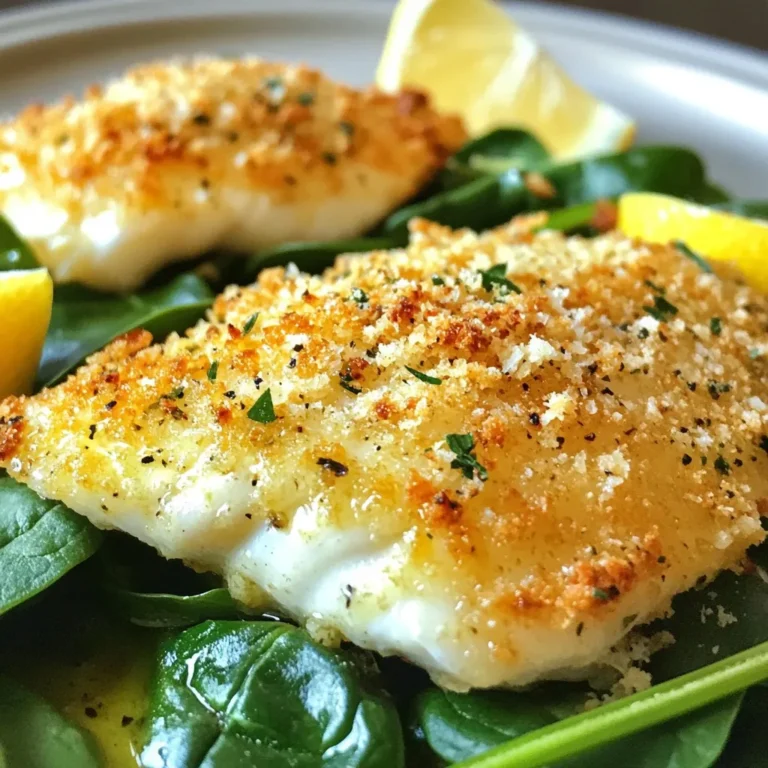 - 4 tilapia fillets - 1 cup freshly grated Parmesan cheese - 1/2 cup Italian-seasoned breadcrumbs - 2 tablespoons fresh parsley, finely chopped - 1 teaspoon garlic powder - 1 teaspoon onion powder - 1/2 teaspoon freshly ground black pepper - 1/2 teaspoon sea salt - 1/4 cup creamy mayonnaise - 2 tablespoons freshly squeezed lemon juice - Extra virgin olive oil for finishing Gathering the right ingredients is key for this dish. I love using fresh, high-quality Parmesan cheese because it melts beautifully. The Italian-seasoned breadcrumbs add great flavor and texture. Fresh parsley brightens the dish and adds a nice pop of color. Make sure you have garlic powder and onion powder on hand; they enhance the taste without overpowering the fish. The mayonnaise and lemon juice mix together to create a creamy base. This mixture helps the crust stick and adds flavor. Don't forget the extra virgin olive oil! It gives a delicious finish and helps the crust crisp up. Once you have everything ready, you can dive into the cooking process. Each ingredient plays a role in making the tilapia delicious. Enjoy the journey of creating this tasty meal! {{ingredient_image_2}} - Set oven temperature to 400°F (200°C) - Prepare baking sheet with parchment paper First, I preheat the oven to 400°F. This helps the tilapia cook evenly. I also line a baking sheet with parchment paper. This makes cleaning up much easier later. - Mix Parmesan cheese, breadcrumbs, and spices - Ensure thorough incorporation of ingredients Next, I grab a bowl and combine 1 cup of Parmesan cheese, 1/2 cup of breadcrumbs, and spices. I add 2 tablespoons of chopped parsley, 1 teaspoon of garlic powder, 1 teaspoon of onion powder, 1/2 teaspoon of black pepper, and 1/2 teaspoon of sea salt. After that, I stir it all together well. This mixture gives the crust its tasty flavor. - Combine mayonnaise and lemon juice - Whisk to achieve creamy consistency Now, I take another bowl and mix 1/4 cup of mayonnaise and 2 tablespoons of lemon juice. I whisk them until they blend into a smooth and creamy mix. This creamy base helps the crust stick. - Pat fillets dry with paper towels - Spread mayonnaise mixture evenly on fillets I take 4 tilapia fillets and pat them dry using paper towels. This step is key. It helps the crust stick better. Then, I spread about a tablespoon of the mayonnaise mix on each fillet. I cover the entire surface for great flavor. - Sprinkle Parmesan and breadcrumb mixture over mayo-coated fillets - Press down to adhere the crust Next, I sprinkle the dry mixture over the mayo-coated fillets. I make sure to cover them well. Then, I press down lightly to make sure the crust sticks. - Arrange on baking sheet and drizzle with olive oil - Bake for 12-15 minutes until golden brown I place the crusted tilapia fillets on the baking sheet. I drizzle a little extra virgin olive oil over each fillet. This helps it brown nicely. I then bake them for 12 to 15 minutes. They are ready when they flake easily and the crust is golden brown. To get a great crust, dry the fish first. Use a paper towel to pat each tilapia fillet dry. This step helps the crust stick better. After spreading the mayo mix, press the crust mixture firmly onto the fillets. This ensures it stays put while baking. Bake the tilapia until it turns flaky and golden brown. This usually takes about 12-15 minutes. To check for doneness, use a fork. Gently flake the fish. If it comes apart easily, your tilapia is ready to enjoy. Pair your tilapia with vibrant vegetables for color and flavor. Think bright greens or roasted carrots. Adding lemon wedges on the side brightens the dish. A squeeze of lemon adds a fresh, zesty touch. Pro Tips Fresh Ingredients: Always use fresh tilapia fillets for the best flavor and texture. Frozen fillets can work, but ensure they are fully thawed and patted dry. Customize the Crust: Feel free to experiment with different types of cheese or herbs in the crust for a unique twist on the flavor profile. Check for Doneness: To test if the tilapia is cooked through, use a fork to flake the fish. If it flakes easily and is opaque, it’s ready! Make it Ahead: You can prepare the crust and coat the tilapia several hours in advance. Just cover and refrigerate until you’re ready to bake! {{image_4}} You can spice things up with this tasty twist. Just add crushed red pepper flakes to your dry mixture. Start with about one teaspoon. This will give your dish a nice kick without overpowering the flavor of the fish. Adjust the amount based on your heat preference. The warmth of the spices pairs well with the creamy mayonnaise and rich cheese. Herbs can take your tilapia to the next level. Try adding fresh thyme or dill to the dry mixture. Use about one tablespoon of finely chopped herbs for a fresh taste. Thyme offers a subtle earthiness, while dill gives a light and bright flavor. These herbs work well with the other ingredients, adding layers of flavor to each bite. Don’t hesitate to get creative with cheese! You can use different cheeses like feta or mozzarella. Feta adds a tangy kick, while mozzarella gives a milder, stretchy texture. If you choose feta, crumble it finely and mix it with the breadcrumbs. For mozzarella, shred it and mix it in with the Parmesan. This way, you can find the perfect cheese combo that suits your taste. To keep your Parmesan crusted tilapia fresh, store leftovers in the fridge. Place the fish in an airtight container. This helps lock in moisture and flavor. It's best to eat the leftovers within two days for the best taste. When reheating, I recommend using an oven or air fryer. Set the oven to 350°F (175°C). This will help keep the crust crispy. Avoid using a microwave, as it can make the crust soggy. Heat for about 10 minutes or until warmed through. You can freeze cooked tilapia for later. Wrap each piece tightly in plastic wrap, then place it in a freezer bag. Be sure to remove as much air as possible. When you’re ready to eat, thaw the fish in the fridge overnight. This helps maintain its texture and flavor. Parmesan crusted tilapia has a rich and savory flavor. The cheese adds a salty and nutty taste. The crispy crust provides a nice texture. Inside, the tilapia is tender and flaky. The lemon juice gives a bright and fresh note. Garlic and onion powder enhance the overall taste. Together, these flavors create a delightful dish that excites your palate. Yes, you can use frozen tilapia fillets. Just make sure to thaw them first. You can do this by placing them in the fridge overnight. If you need them quickly, submerge them in cold water for about 30 minutes. After thawing, pat them dry with a paper towel. This helps the crust stick better. Using frozen fish can save time, and it still tastes great! Parmesan crusted tilapia pairs well with many sides. Here are some tasty options: - Steamed broccoli - Roasted asparagus - Creamy mashed potatoes - Quinoa salad - Fresh spinach salad - Rice pilaf These sides add color and flavor to your meal. They also balance the richness of the tilapia, making for a well-rounded dinner. This blog post covered the ingredients and steps for making Parmesan Crusted Tilapia. You learned about drying the fish, preparing the coat, and baking it. I also shared tips for perfecting your dish and ways to store leftovers. Finally, feel free to experiment with flavors by adding spices or herbs. Enjoy your cooking adventure with this easy, tasty recipe!