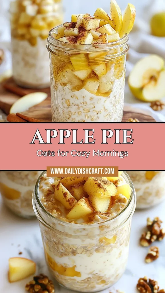 Start your mornings right with this delicious Apple Pie Overnight Oats recipe! Packed with wholesome ingredients, these Healthy Breakfast Oats are the perfect way to enjoy the flavors of apple cinnamon oats. This make-ahead oatmeal is easy to prepare and ideal for busy mornings. Simply mix, chill overnight, and enjoy a delightful breakfast that's both tasty and nutritious. Save this recipe for your meal prep! #OvernightOats #HealthyBreakfast #ApplePieOats #MakeAheadOatmeal