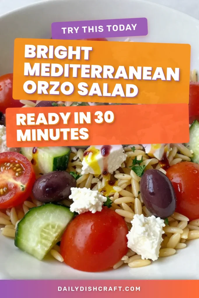 Discover the refreshing Mediterranean orzo salad that's perfect for any occasion! This healthy pasta salad packs all the vibrant flavors of summer with orzo, cherry tomatoes, cucumbers, and feta cheese. Quick and easy to prepare, it's a delightful addition to your meal rotation. Try this Mediterranean salad recipe for a nutritious side dish or light lunch. Save this delicious orzo pasta recipe for your next gathering! #MediterraneanOrzoSalad #HealthyPastaSalad #FetaCheeseSalad #OrzoRecipes