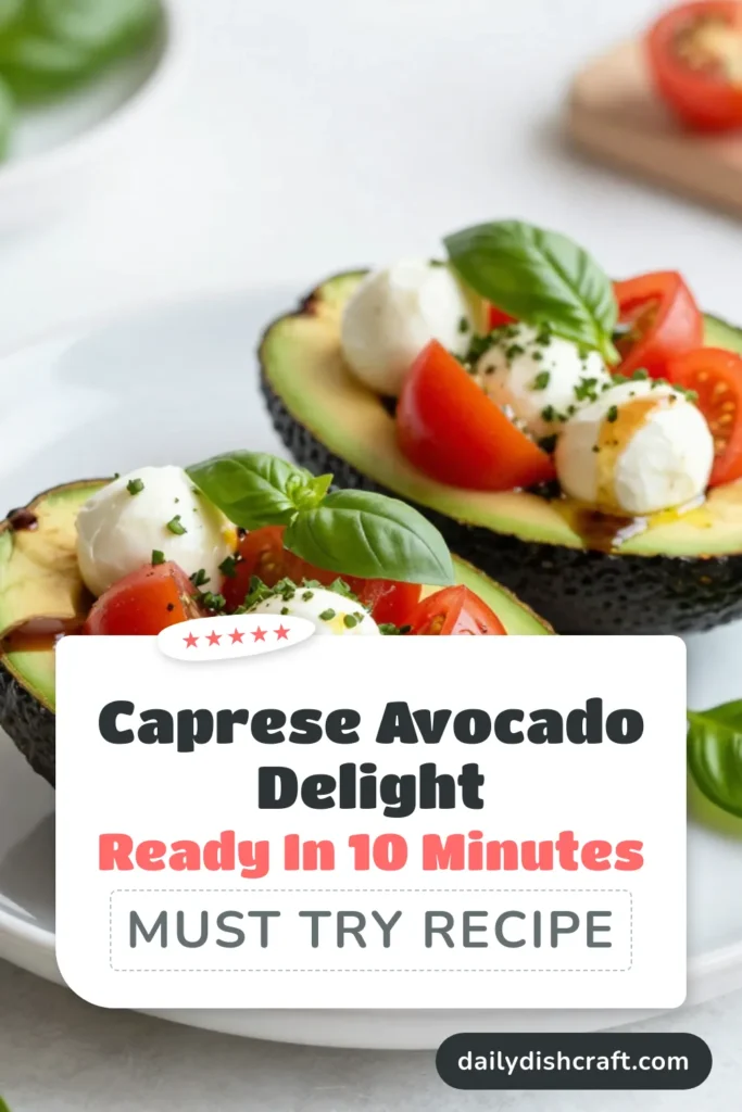 Discover a delicious and healthy avocado recipe with these Caprese stuffed avocados! This quick avocado salad recipe combines juicy cherry tomatoes, creamy mozzarella, and fragrant basil, all drizzled with balsamic glaze for an unforgettable flavor. Perfect for a light lunch or appetizer, these balsamic glaze avocado dishes are crowd-pleasers. Try this easy recipe today and impress your guests! Save for later! #AvocadoRecipes #CapreseStuffedAvocados #HealthyEating #BalsamicGlaze