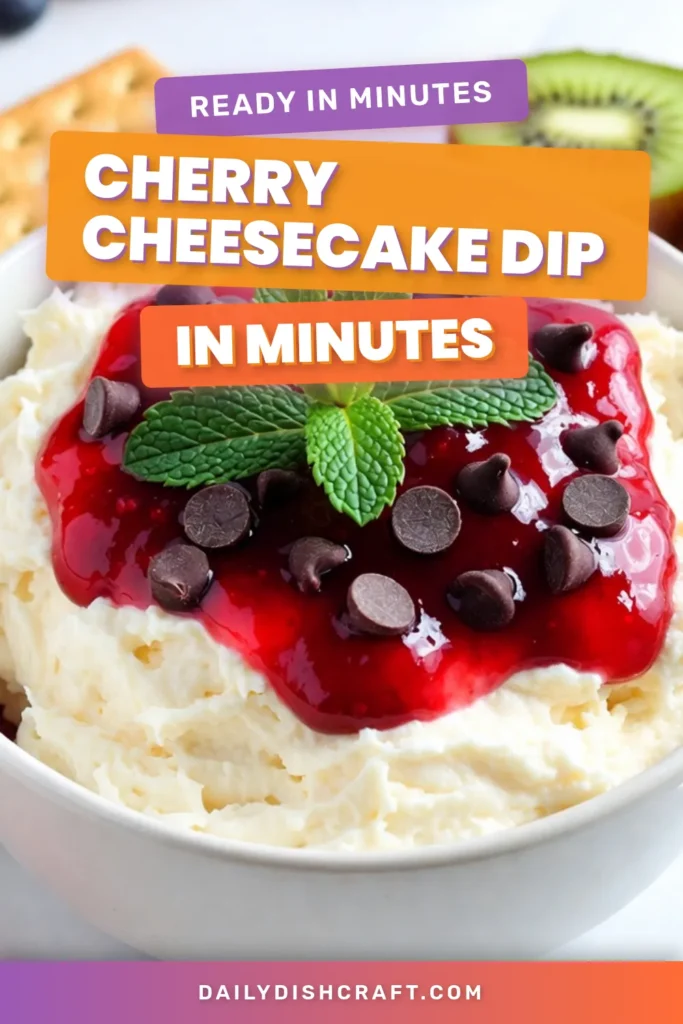 Indulge in this delightful Cherry Cheesecake Dip, a creamy and delicious cream cheese dessert dip that's perfect for any gathering! Easy to make, this cherry dip recipe features a luscious blend of cream cheese, sour cream, and cherry filling topped with optional chocolate chips. Serve it with graham crackers or fresh fruit for a fruity dip experience. Try this easy cheesecake dip recipe today and amaze your guests! #cherrycheesecakedip #frui dip #dessertideas #easyrecipes