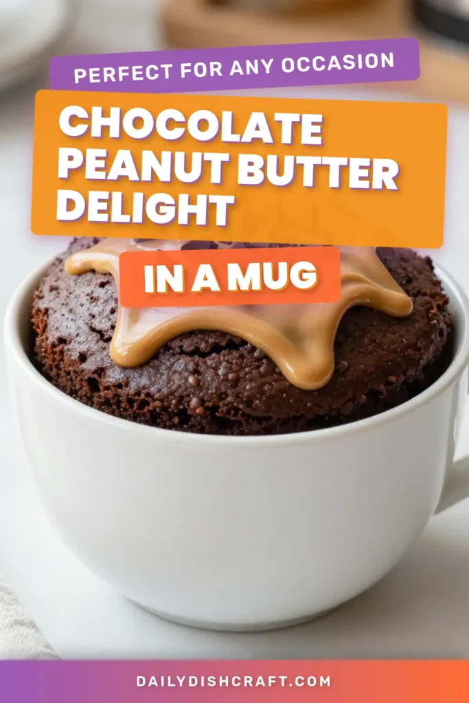 Indulge in a delightful chocolate peanut butter mug cake that&rsquo;s perfect for a quick dessert craving! This easy mug cake recipe is a microwave chocolate cake that takes just minutes to prepare. Enjoy a single serving mug cake packed with rich flavors thanks to the creamy peanut butter and optional chocolate chips. Ready in under 6 minutes, it&rsquo;s the ultimate treat for any chocolate lover! Save this recipe for your next sweet fix! #MugCake #ChocolateLovers #EasyDesserts #QuickRecipe