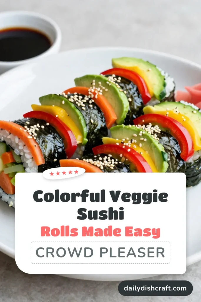 Discover how to make sushi at home with this vibrant and delicious rainbow veggie sushi recipe! Perfect for vegan sushi lovers, these colorful sushi rolls are packed with fresh vegetable sushi fillings like cucumber, carrots, and avocado. This easy-to-follow vegan sushi rolls recipe is perfect for family dinners or entertaining friends. Save this recipe for your next sushi night and delight everyone with these stunning rolls! #RainbowVeggieSushi #VeganSushi #SushiAtHome #ColorfulSushi