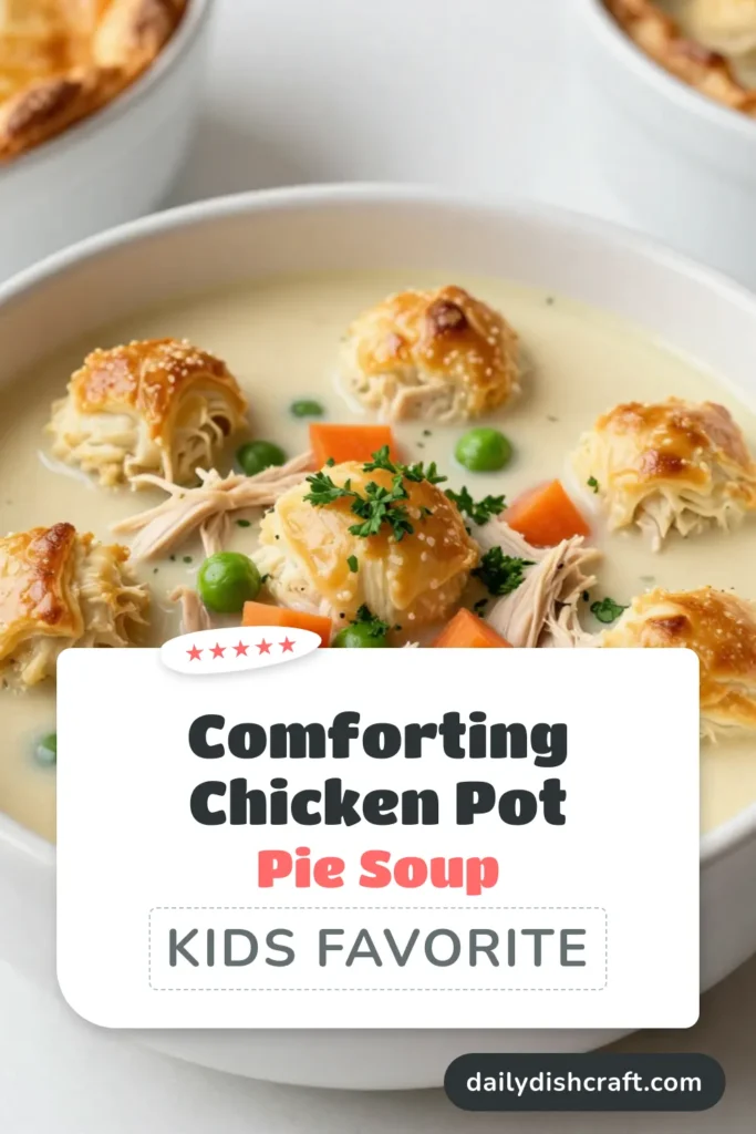 Warm up with this irresistible Creamy Chicken Pot Pie Soup! This Chicken Pot Pie Soup Recipe is an easy chicken soup with puff pastry that combines tender chicken, vibrant vegetables, and a rich, creamy base. Perfect for chilly days, it's one of the ultimate comfort food soup recipes. Try this creamy chicken soup with vegetables today and indulge in a bowl of pure delight! Save this recipe for later! #ChickenPotPieSoup #ComfortFood #SoupRecipes #EasyCooking