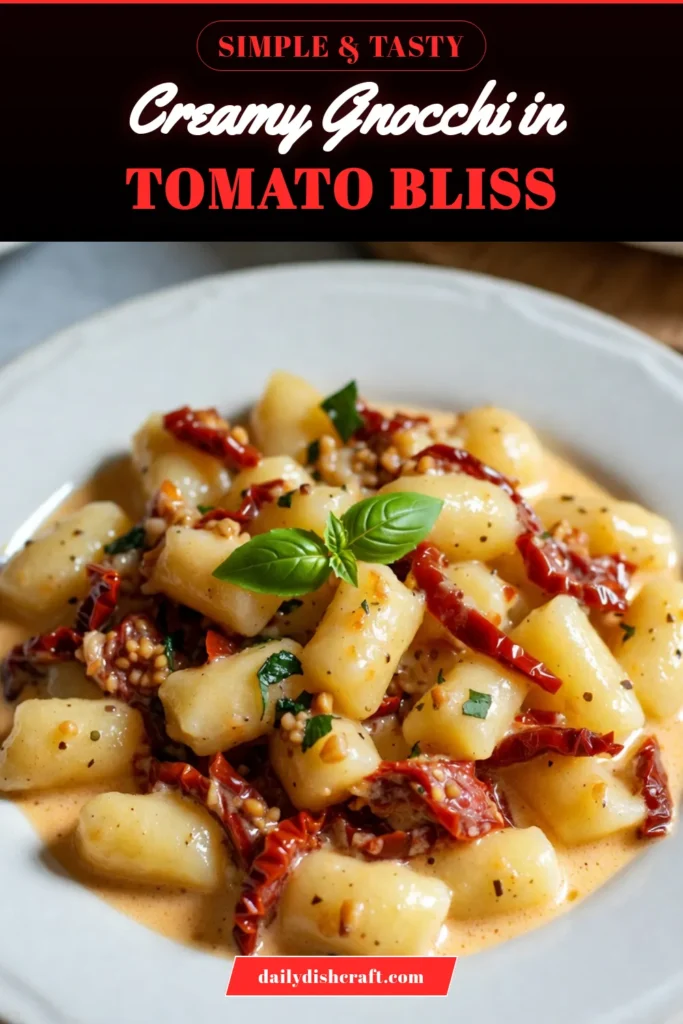 Savor the flavors of Italy with this creamy gnocchi recipe featuring sun-dried tomatoes and a homemade creamy sauce. This easy gnocchi dish comes together in just 20 minutes, making it perfect for weeknight dinners or special occasions. Enjoy a comforting bowl of sun-dried tomato pasta that your family will love. Save this recipe for a delightful Italian experience at home! #Gnocchi #ItalianFood #PastaRecipes #ComfortFood