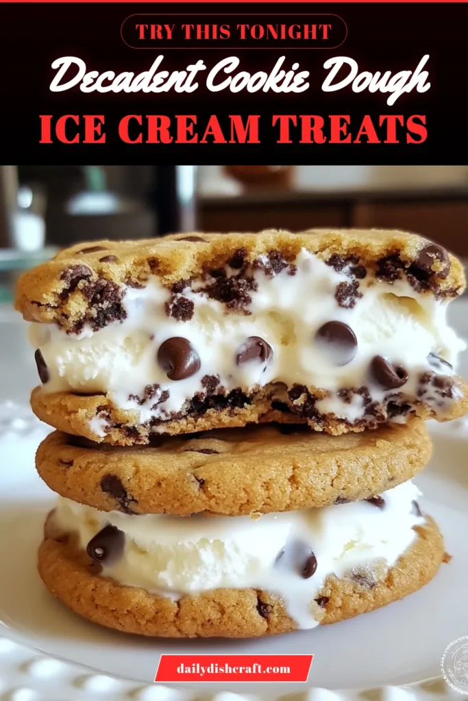 Indulge in the ultimate treat with these delicious cookie dough ice cream sandwiches! This easy ice cream sandwich recipe features a classic chocolate chip cookie recipe for the perfect balance of chewy cookies and creamy vanilla ice cream. Perfect for warm days, these homemade ice cream sandwiches are a must-try dessert recipe with ice cream that everyone will love. Try this fun twist on a classic dessert today! #IceCreamSandwiches #DessertRecipes #CookieDough #HomemadeIceCream