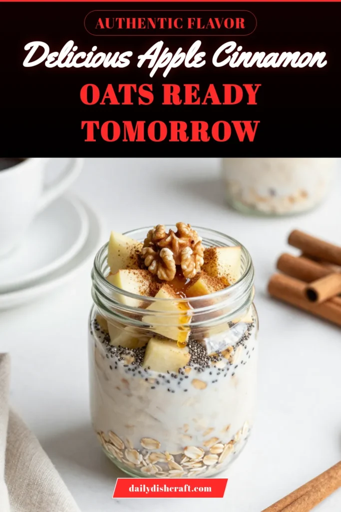 Start your day right with this delicious Apple Cinnamon Overnight Oats recipe! Packed with nutrients, these healthy overnight oats are easy to make and perfect for busy mornings. Featuring wholesome rolled oats, chia seeds, and fresh apples, this make-ahead breakfast is sure to please! Make your mornings stress-free by preparing these overnight oats with chia seeds tonight. Save this post for your next breakfast idea! #OvernightOats #HealthyBreakfast #MealPrep #EasyRecipes