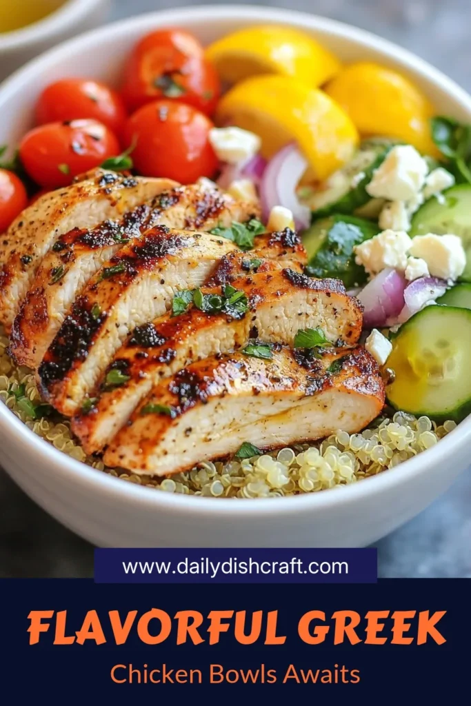 Discover the deliciousness of Greek chicken gyro bowls with this healthy gyro bowl recipe! Featuring grilled chicken gyro marinated in Mediterranean flavors, this easy Greek chicken recipe comes together in just 50 minutes. Perfect as a satisfying meal, combine quinoa or rice with fresh veggies and optional feta for flavor-packed Mediterranean quinoa bowls. Try it today and elevate your weeknight dinners! #GreekChickenGyroBowls #HealthyRecipe #MediterraneanFood #EasyDinnerIdeas